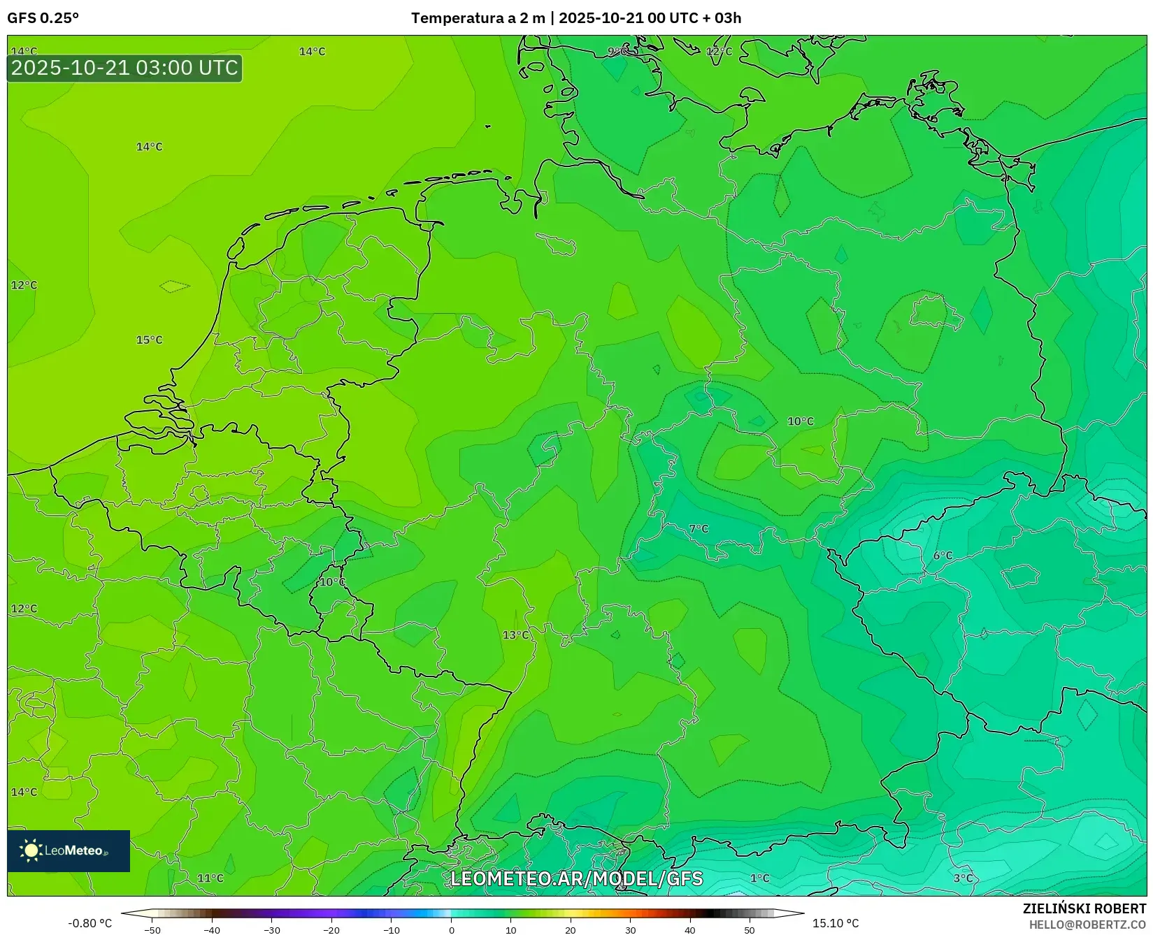 GFS model - Alemania, Temperatura a 2 m GFS model - Alemania, Temperatura a 2 m