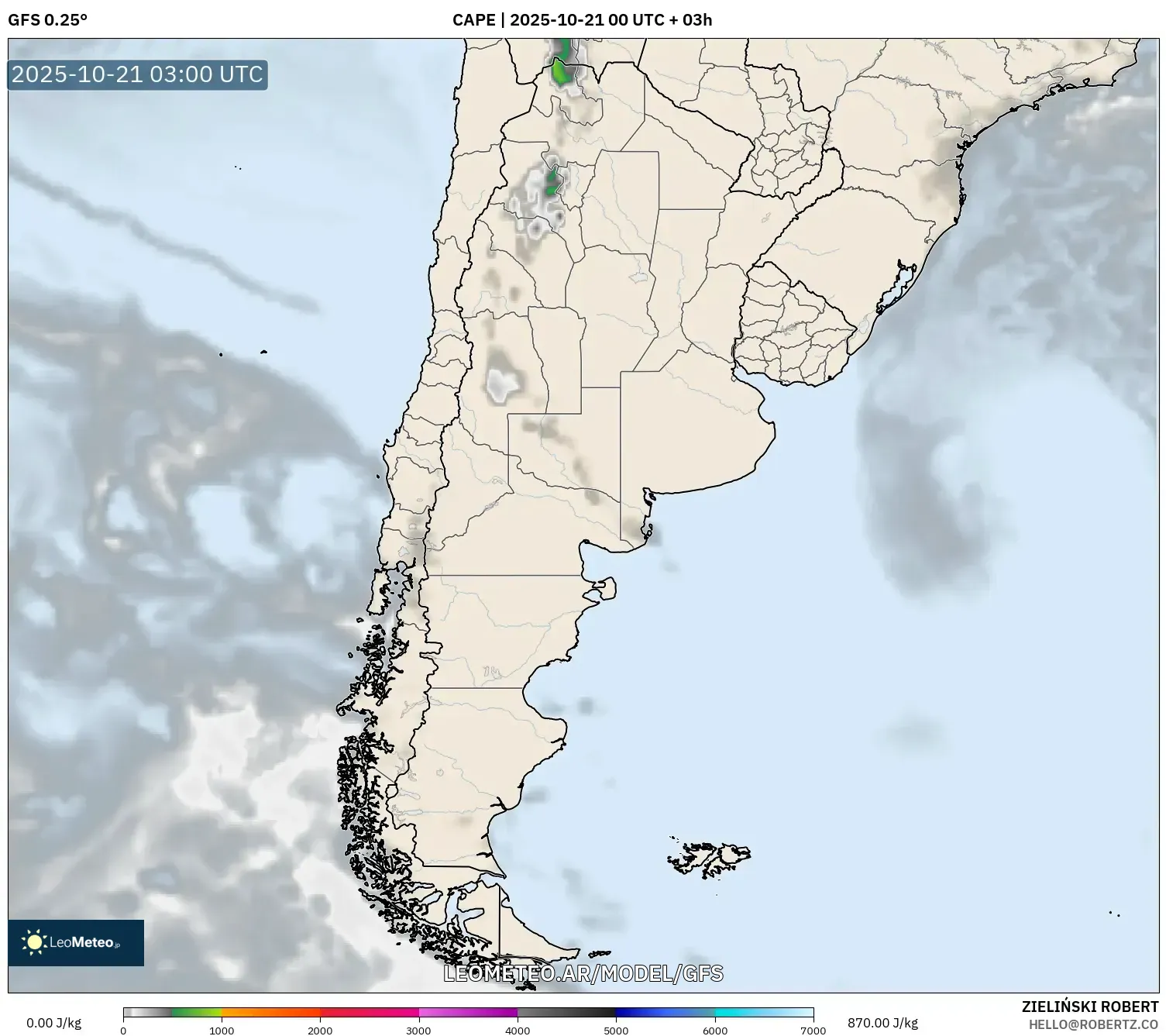 GFS model - Argentina, CAPE GFS model - Argentina, CAPE