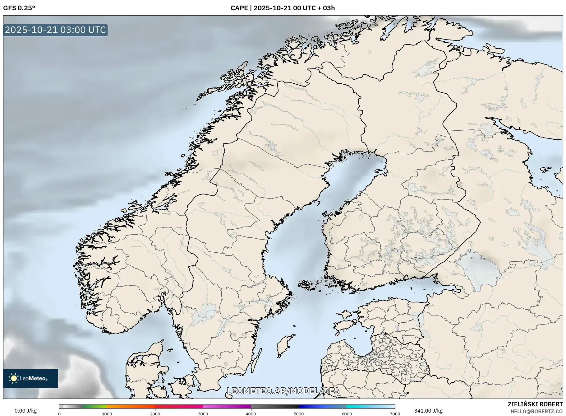 GFS model - Escandinavia, CAPE