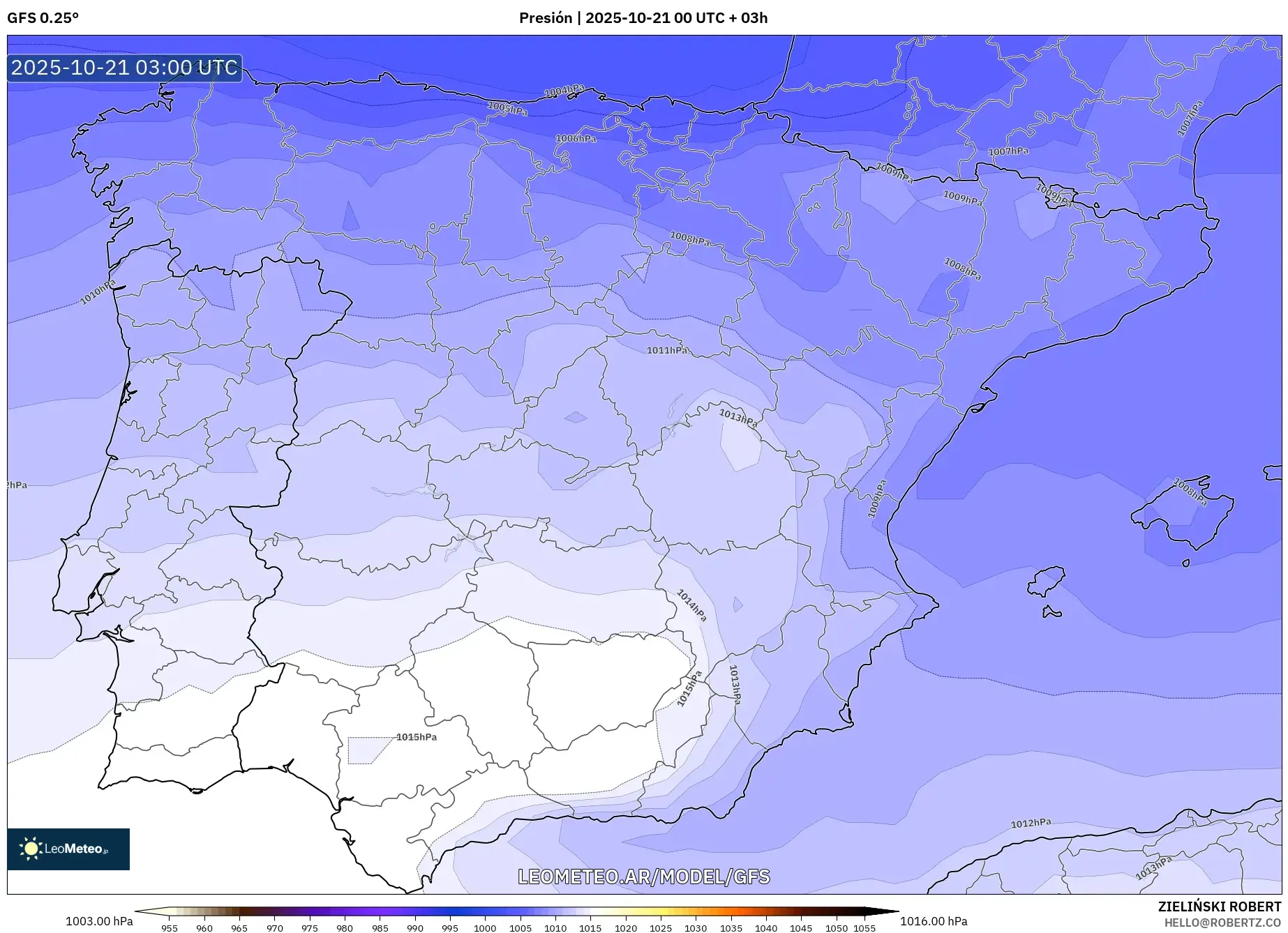 GFS model - España, Presión GFS model - España, Presión