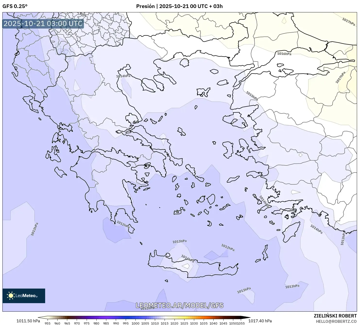 GFS model - Grecia, Presión GFS model - Grecia, Presión