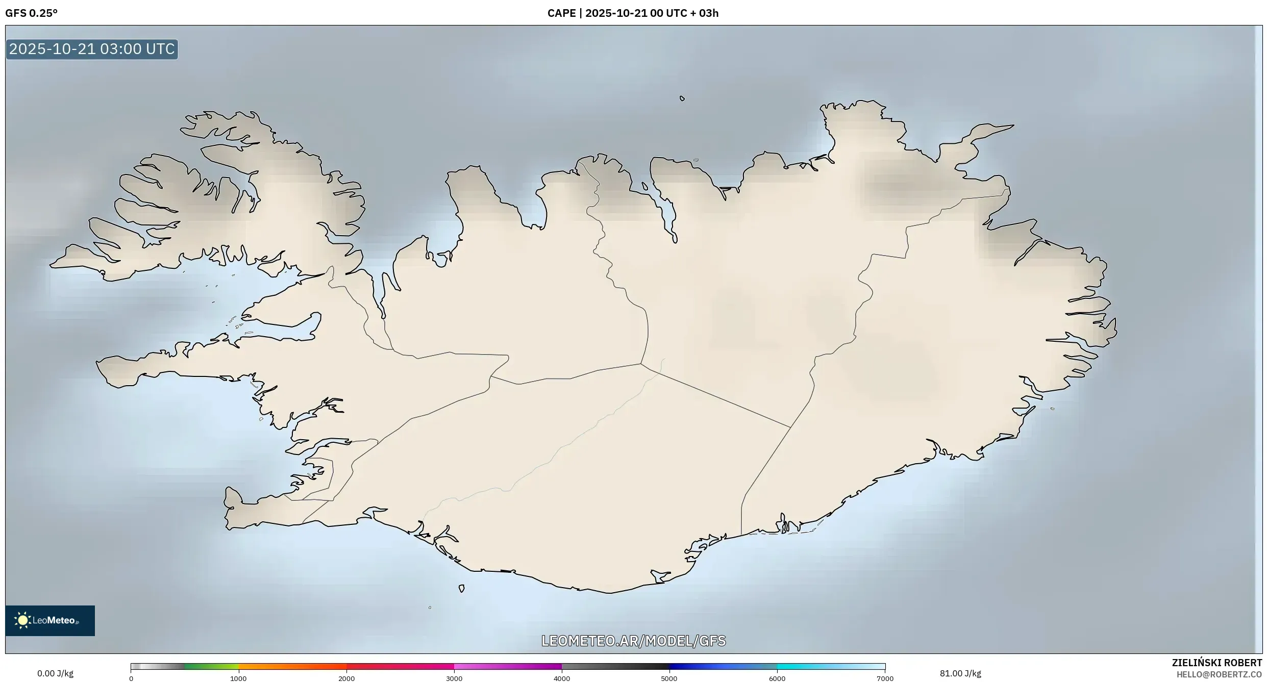GFS model - Islandia, CAPE GFS model - Islandia, CAPE