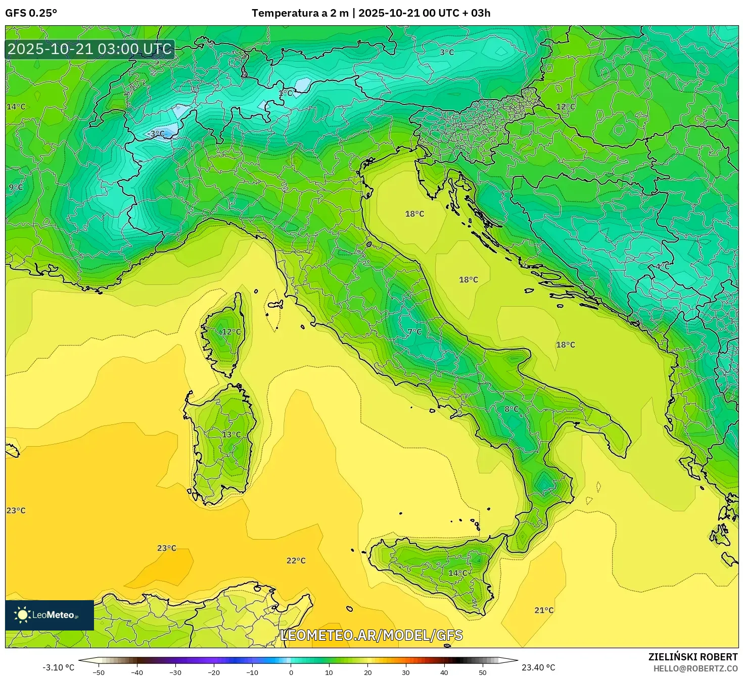 GFS model - Italia, Temperatura a 2 m GFS model - Italia, Temperatura a 2 m