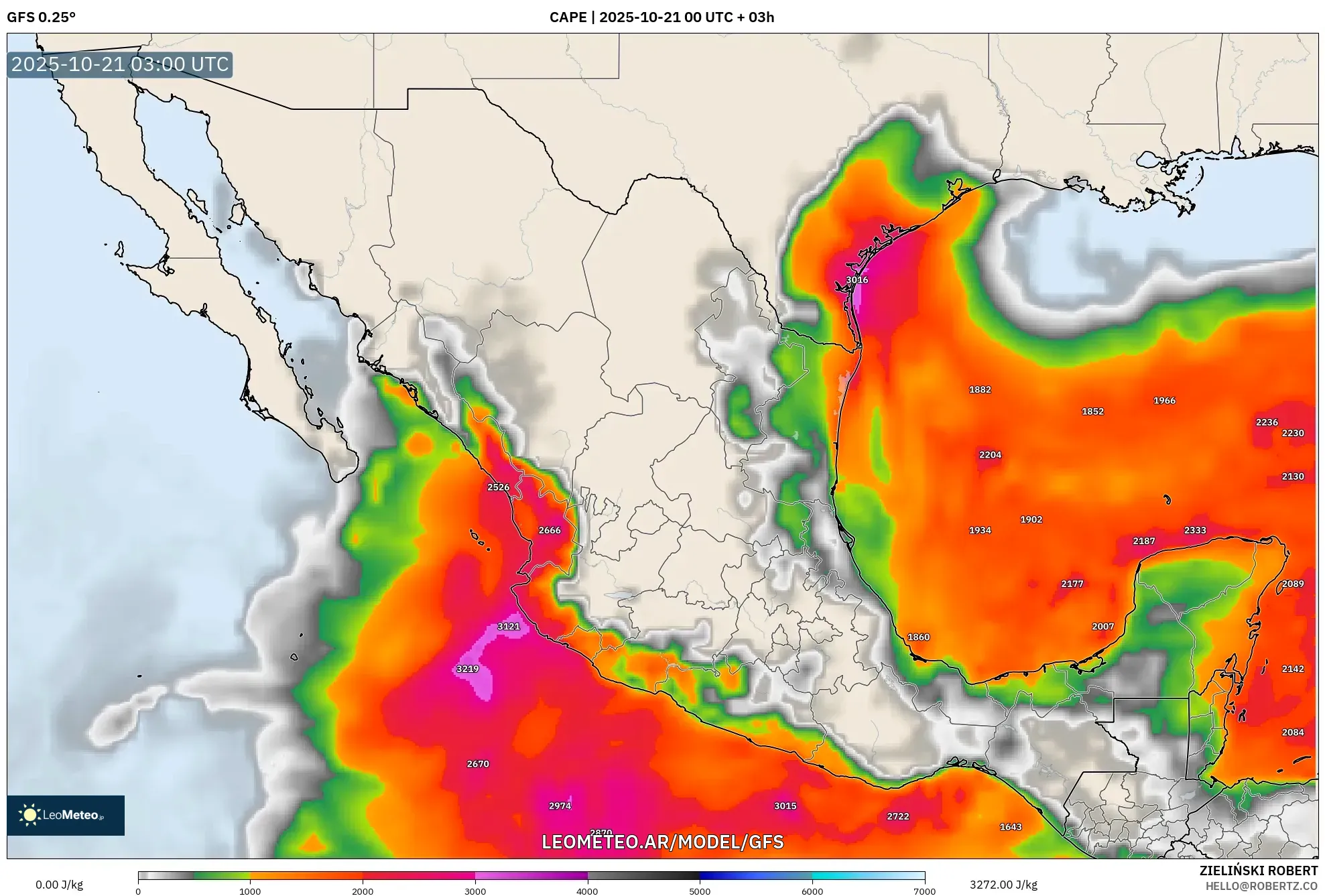 GFS model - México, CAPE GFS model - México, CAPE