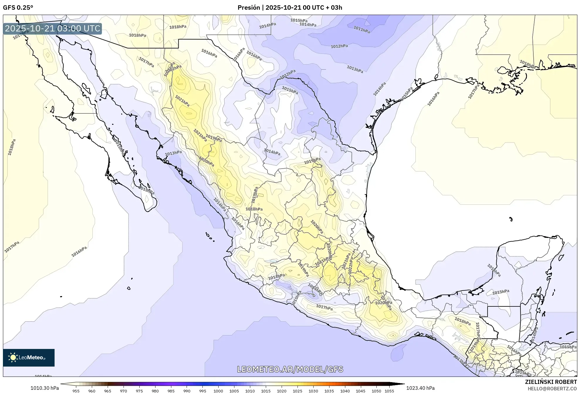 GFS model - México, Presión GFS model - México, Presión