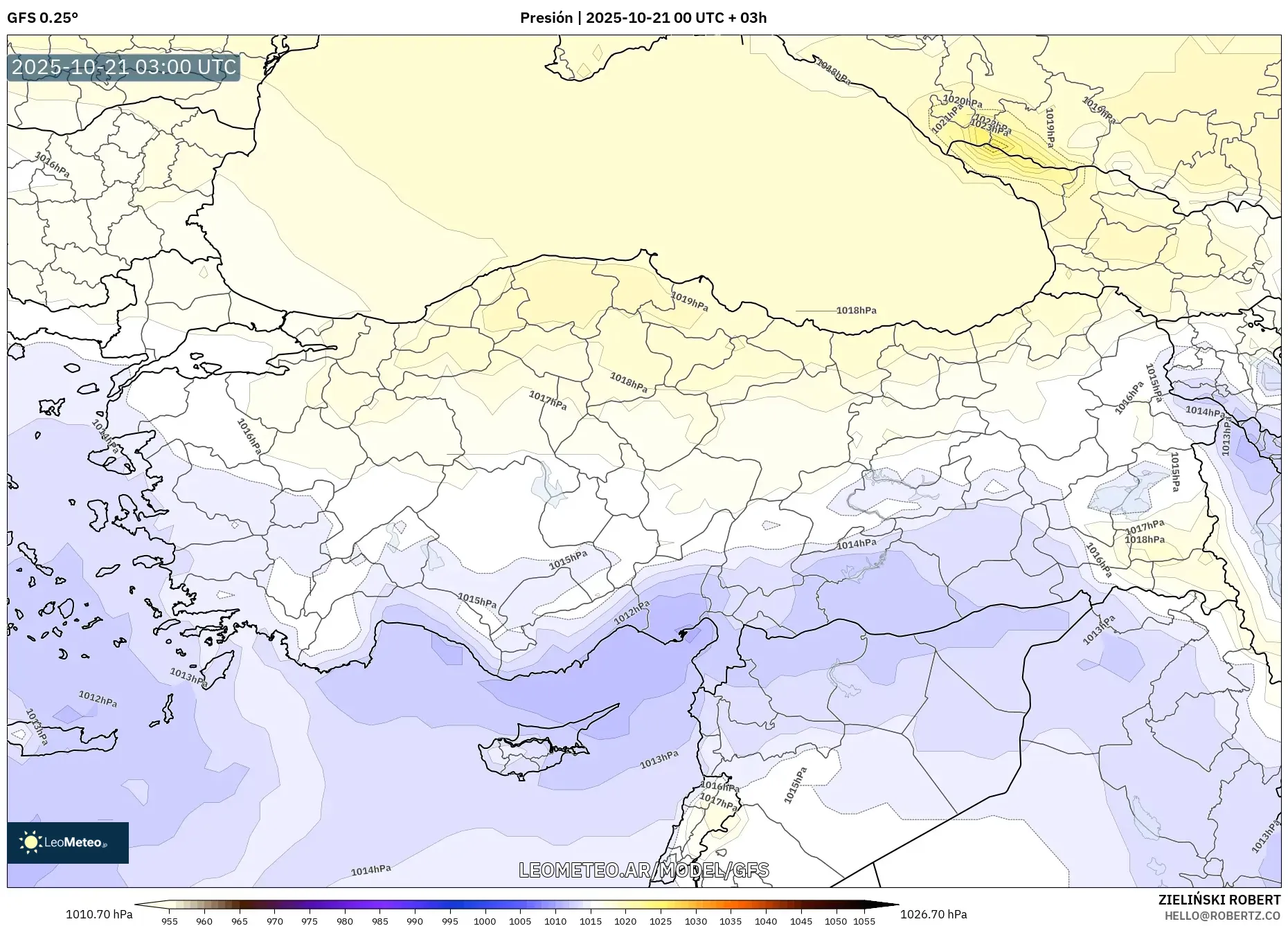 GFS model - Turquía, Presión GFS model - Turquía, Presión