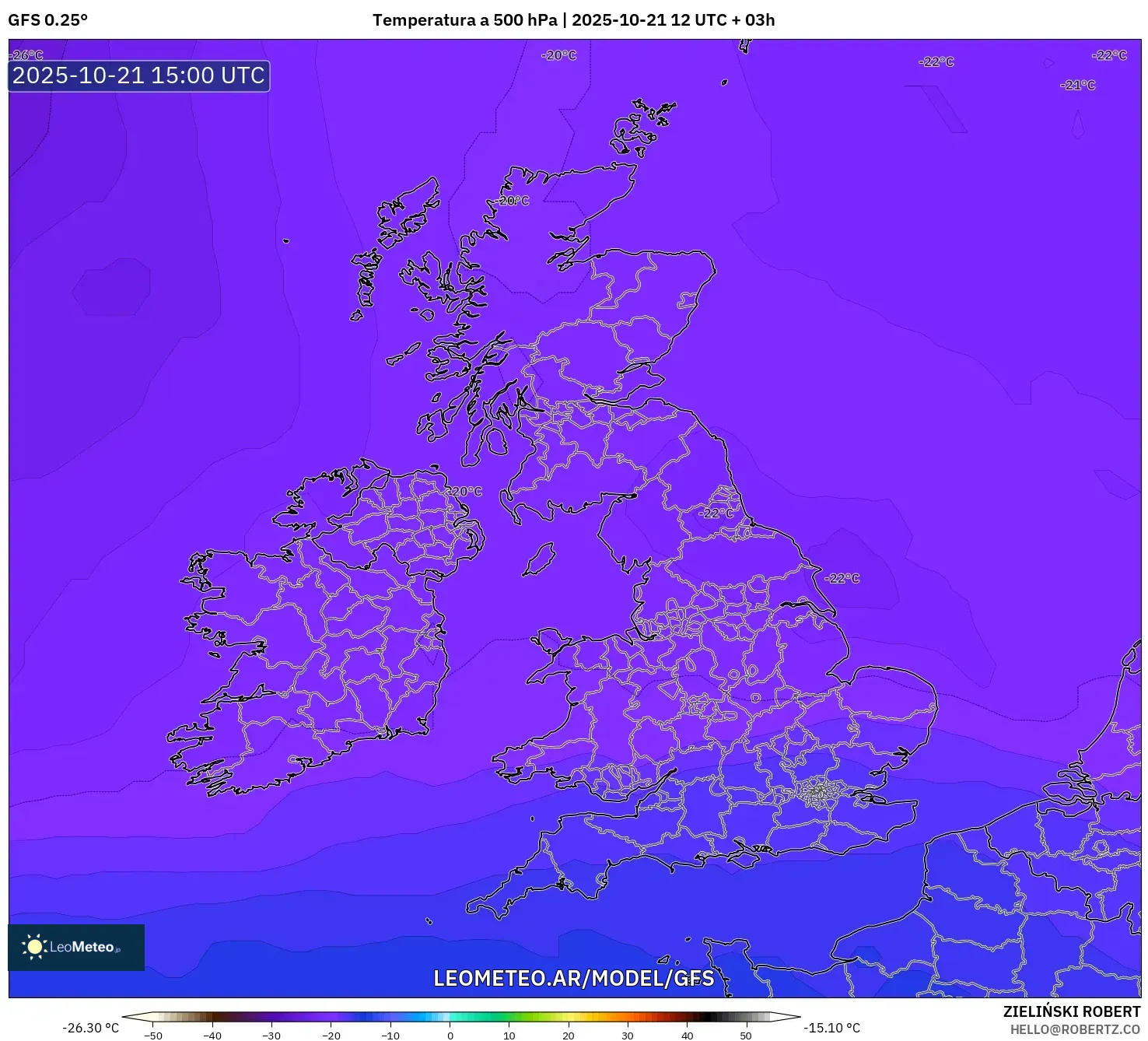 GFS model - Reino Unido, Temperatura a 500 hPa GFS model - Reino Unido, Temperatura a 500 hPa