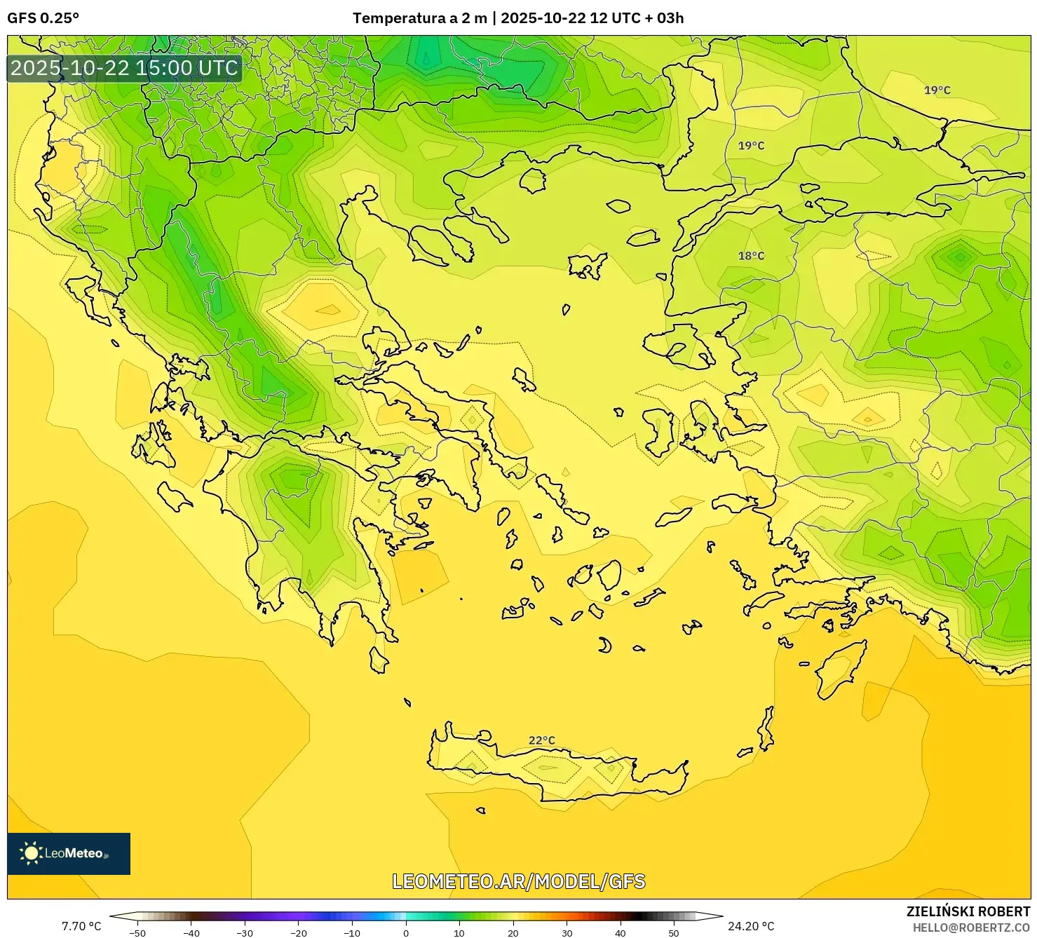 GFS model - Grecia, Temperatura a 2 m GFS model - Grecia, Temperatura a 2 m