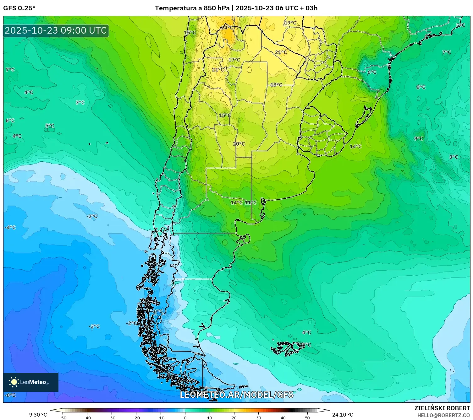 GFS model - Argentina, Temperatura a 850 hPa GFS model - Argentina, Temperatura a 850 hPa