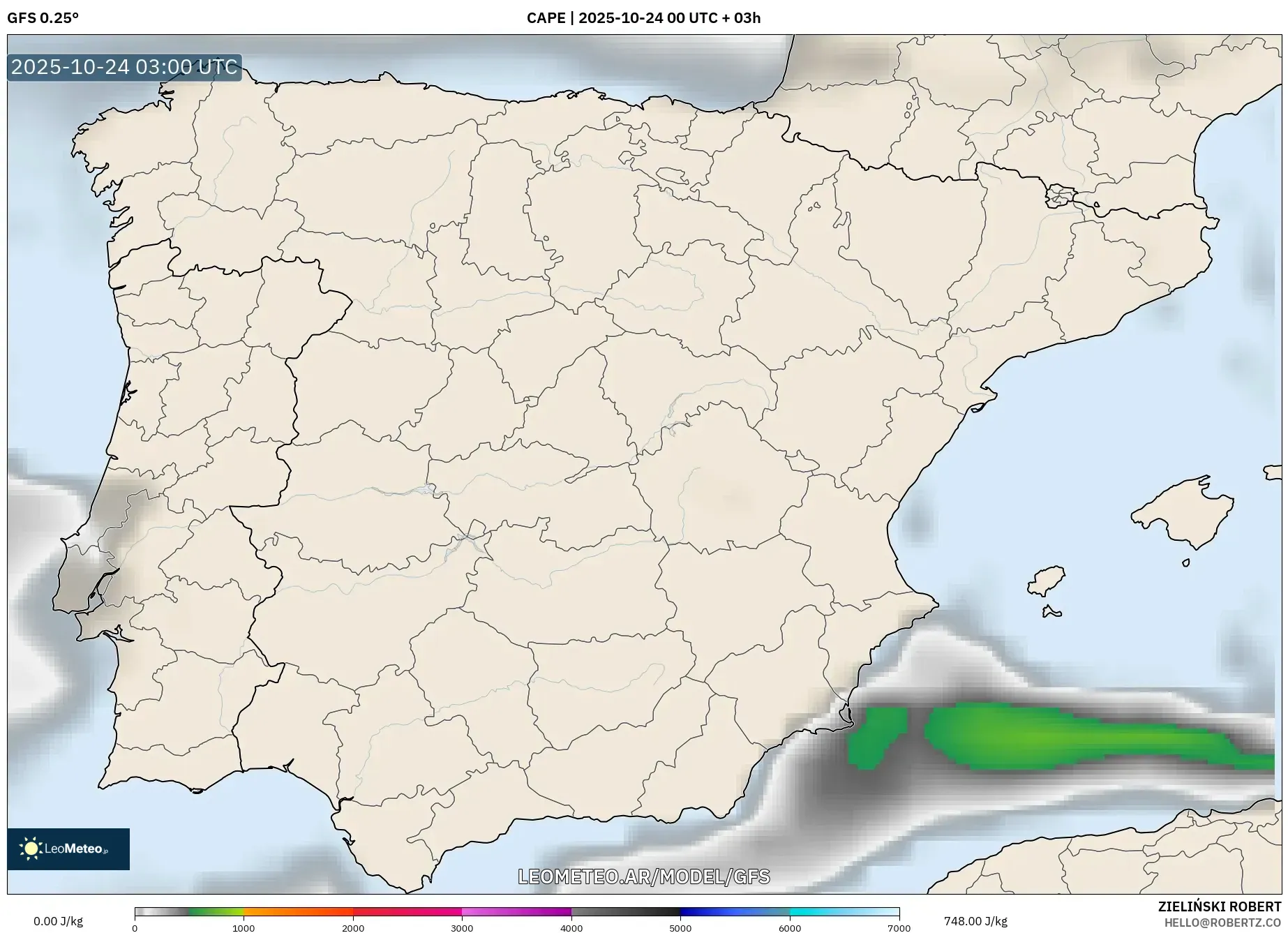 GFS model - España, CAPE GFS model - España, CAPE