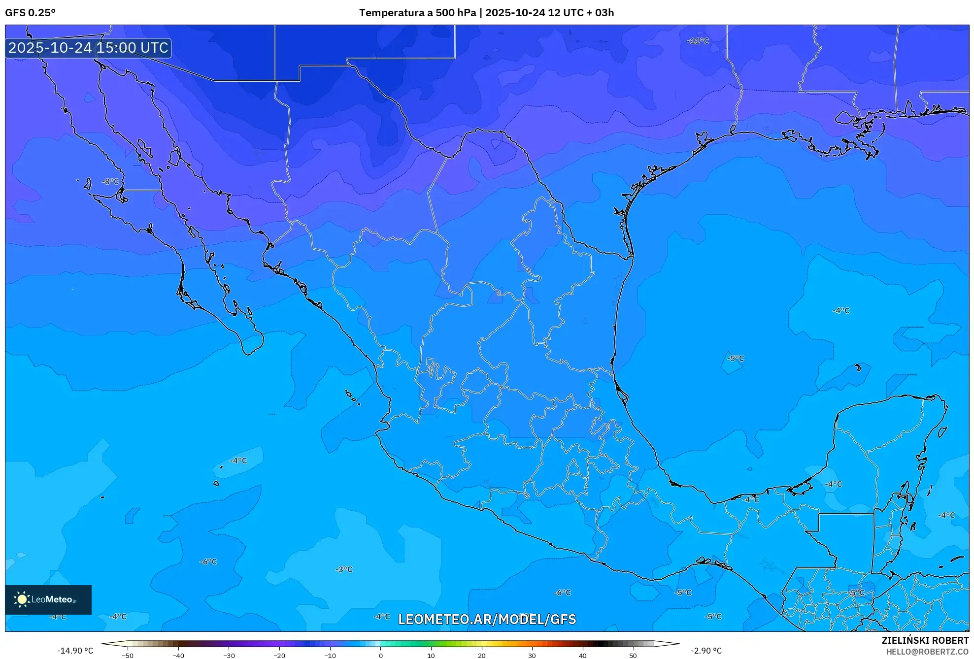 GFS model - México, Temperatura a 500 hPa GFS model - México, Temperatura a 500 hPa