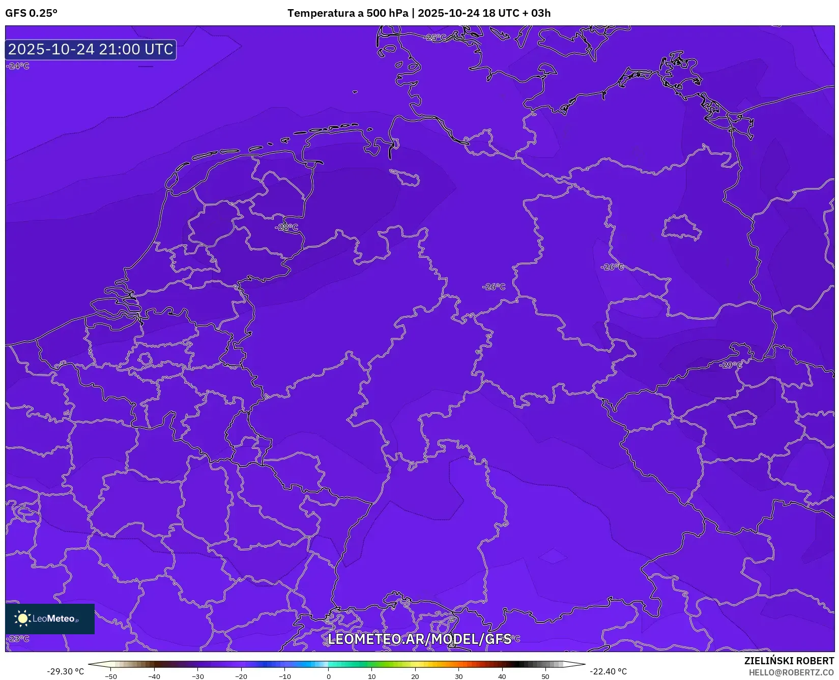 GFS model - Alemania, Temperatura a 500 hPa