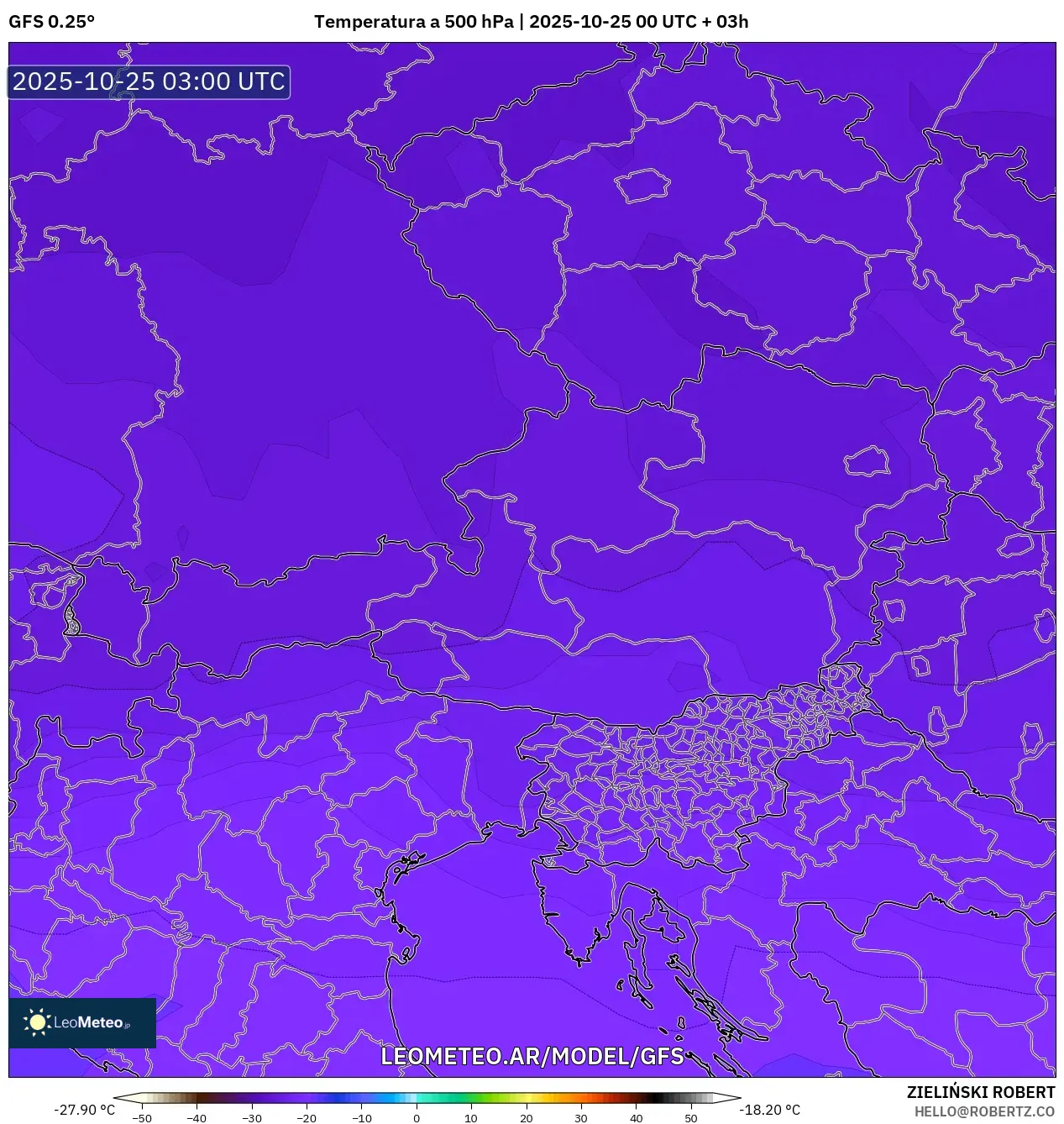 GFS model - Austria, Temperatura a 500 hPa