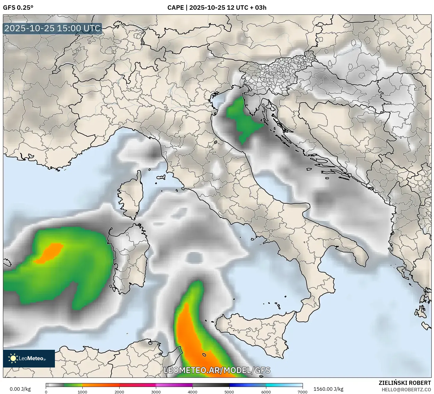 GFS model - Italia, CAPE