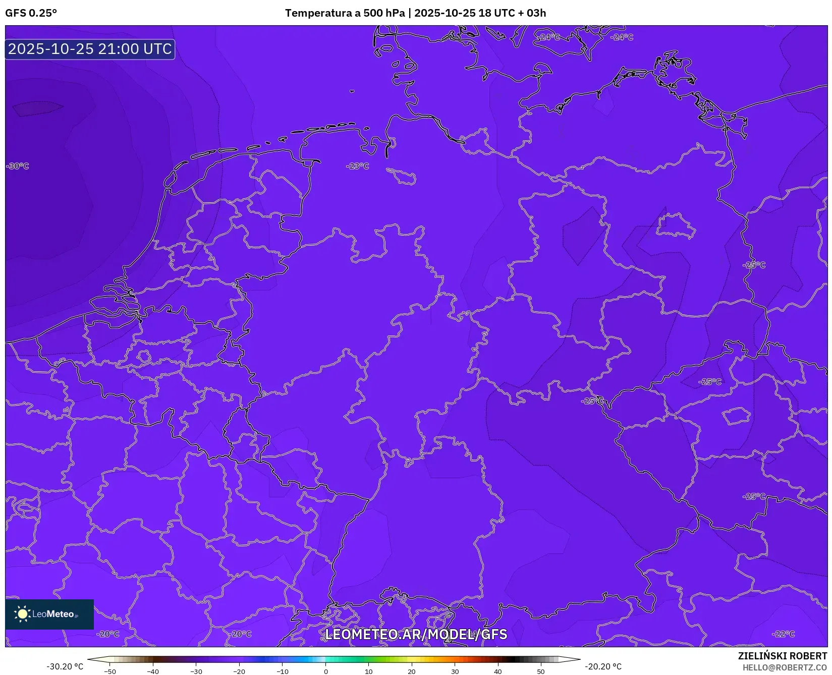 GFS model - Alemania, Temperatura a 500 hPa GFS model - Alemania, Temperatura a 500 hPa