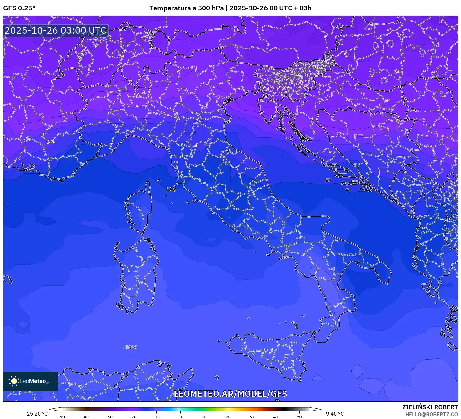 GFS model - Italia, Temperatura a 500 hPa GFS model - Italia, Temperatura a 500 hPa