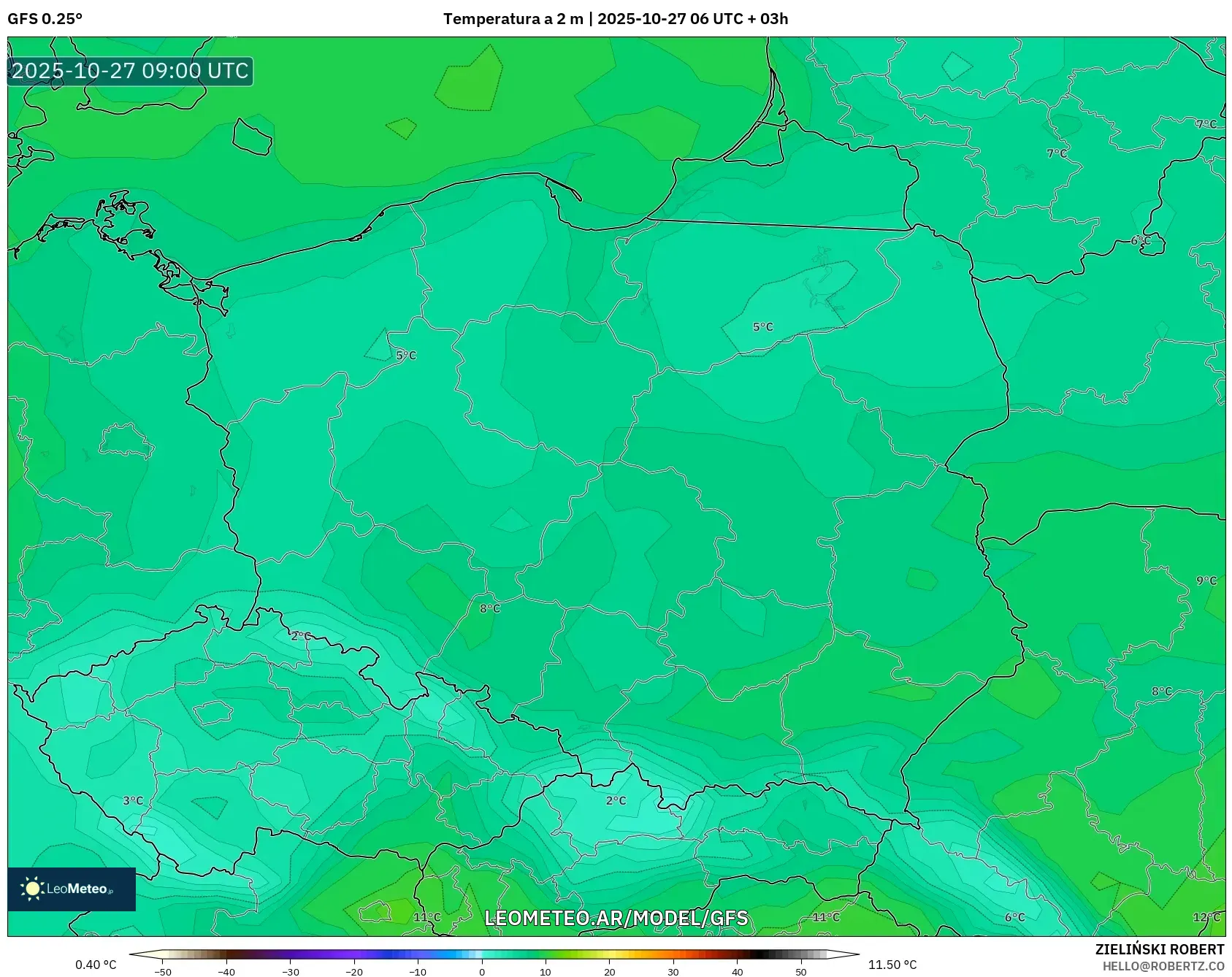 GFS model - Polonia, Temperatura a 2 m GFS model - Polonia, Temperatura a 2 m