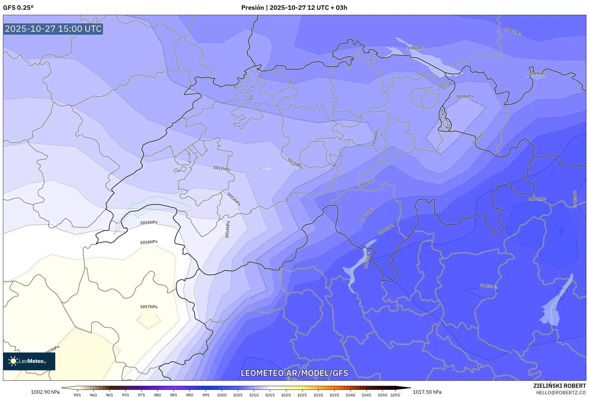 GFS model - Suiza, Presión GFS model - Suiza, Presión
