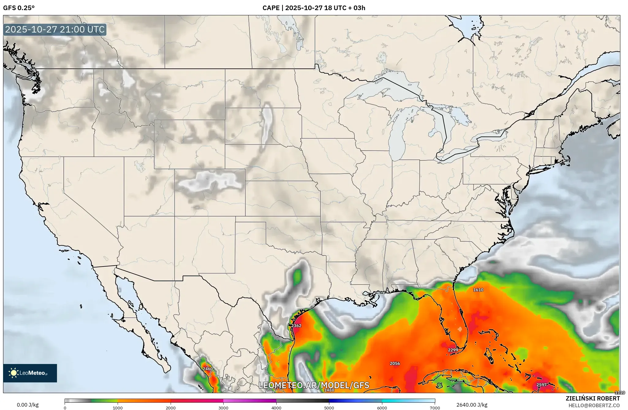 GFS model - Estados Unidos, CAPE