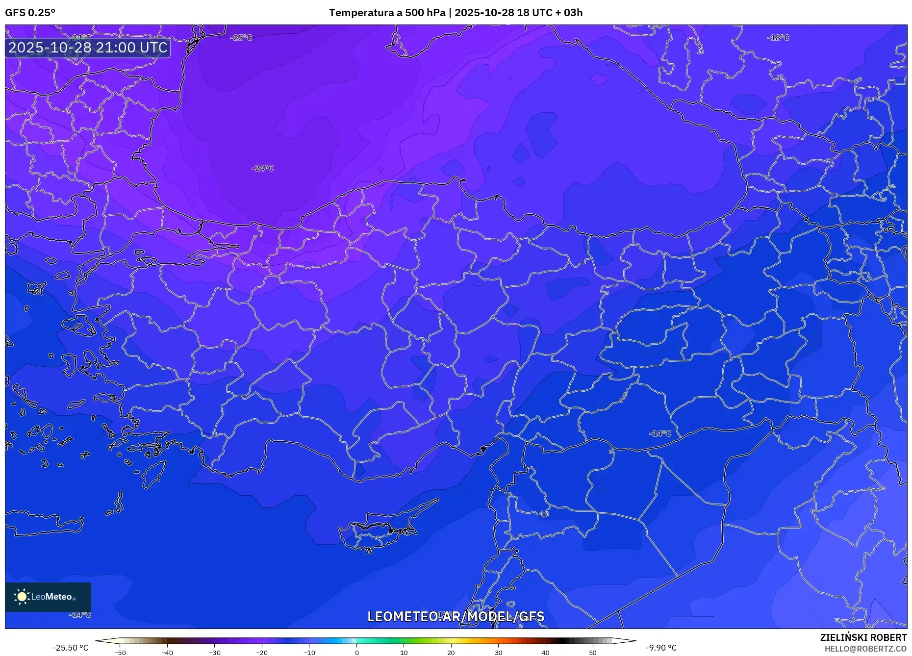 GFS model - Turquía, Temperatura a 500 hPa GFS model - Turquía, Temperatura a 500 hPa