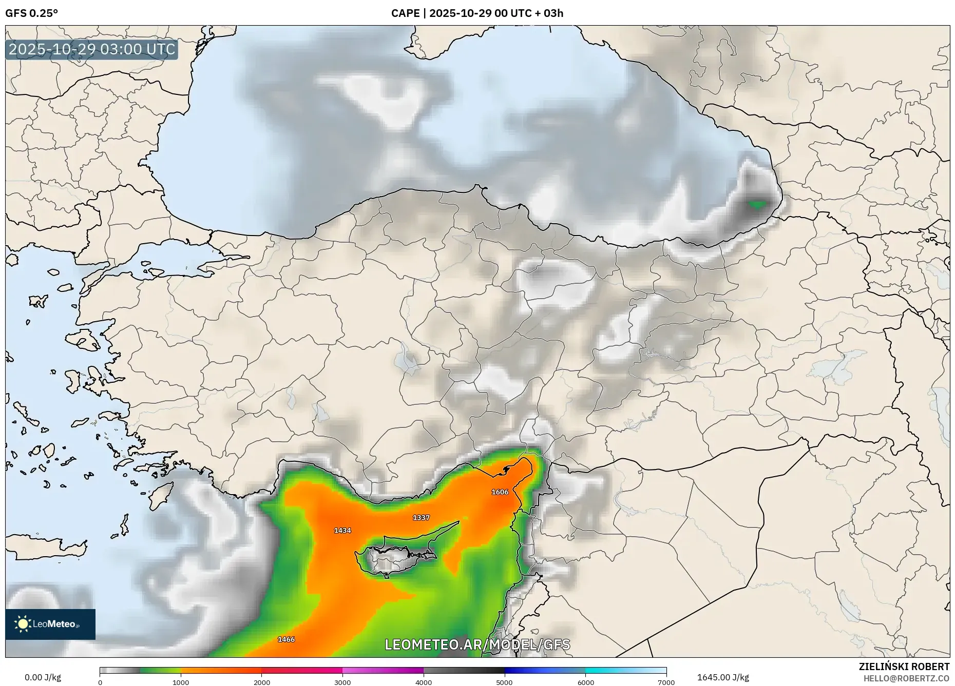 GFS model - Turquía, CAPE GFS model - Turquía, CAPE