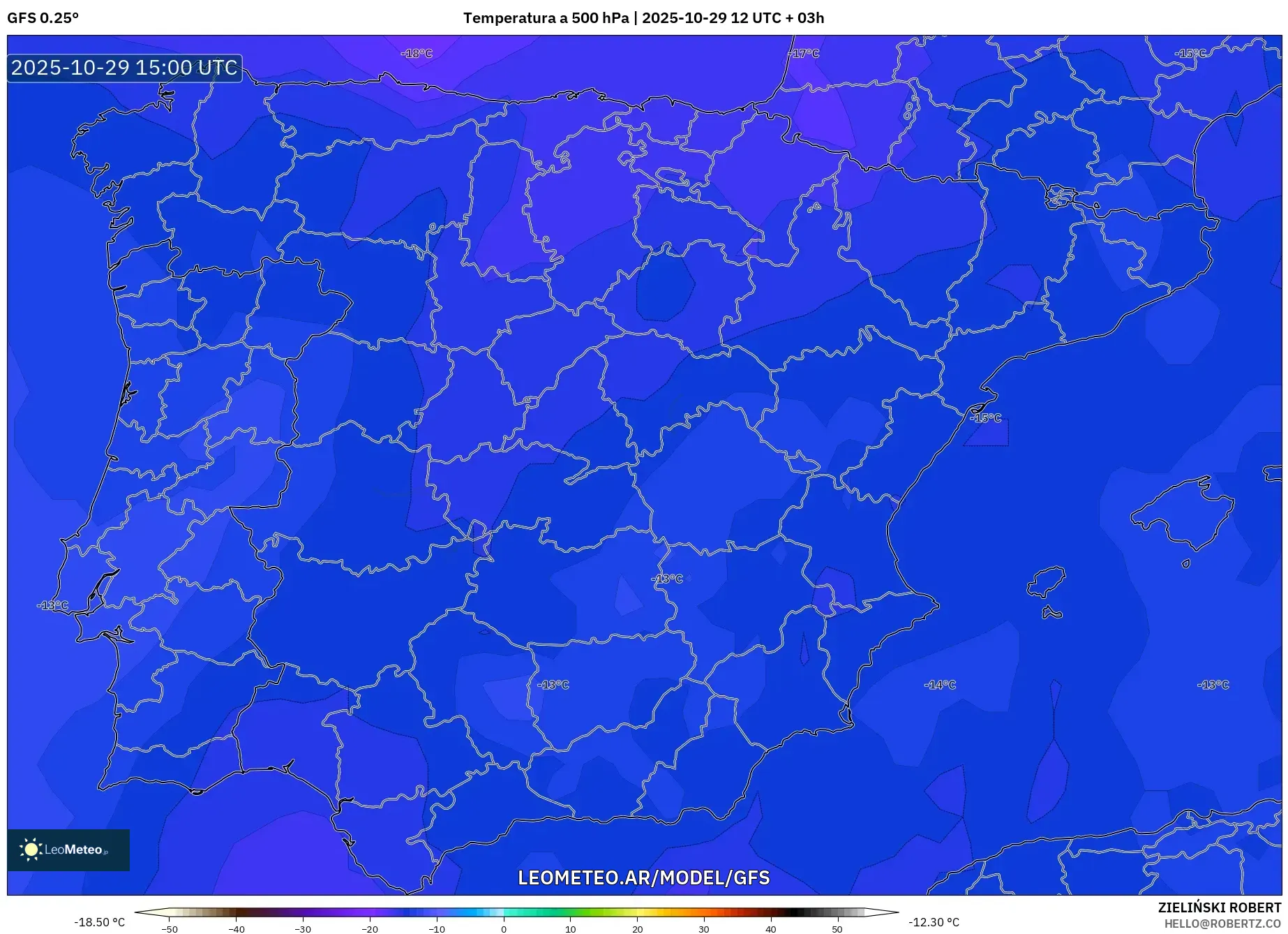 GFS model - España, Temperatura a 500 hPa GFS model - España, Temperatura a 500 hPa