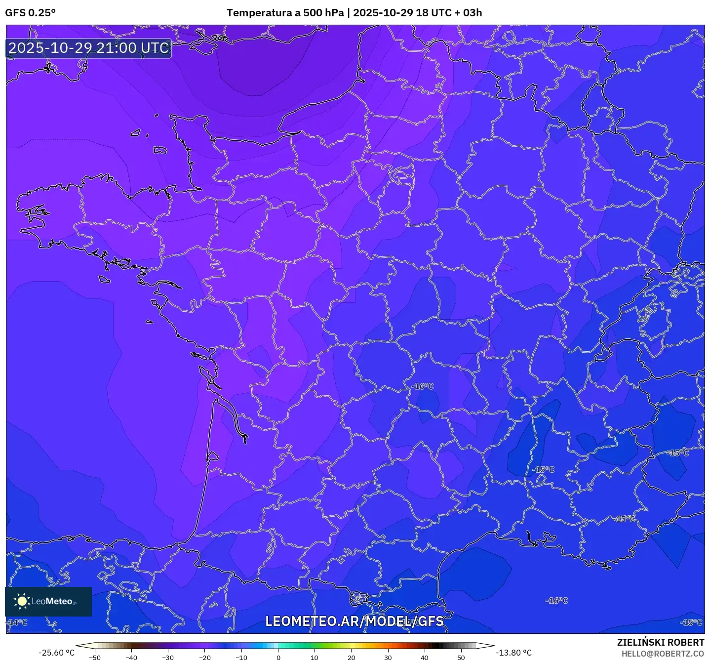 GFS model - Francia, Temperatura a 500 hPa GFS model - Francia, Temperatura a 500 hPa