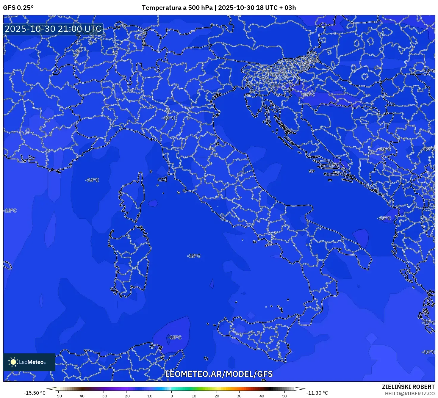GFS model - Italia, Temperatura a 500 hPa GFS model - Italia, Temperatura a 500 hPa