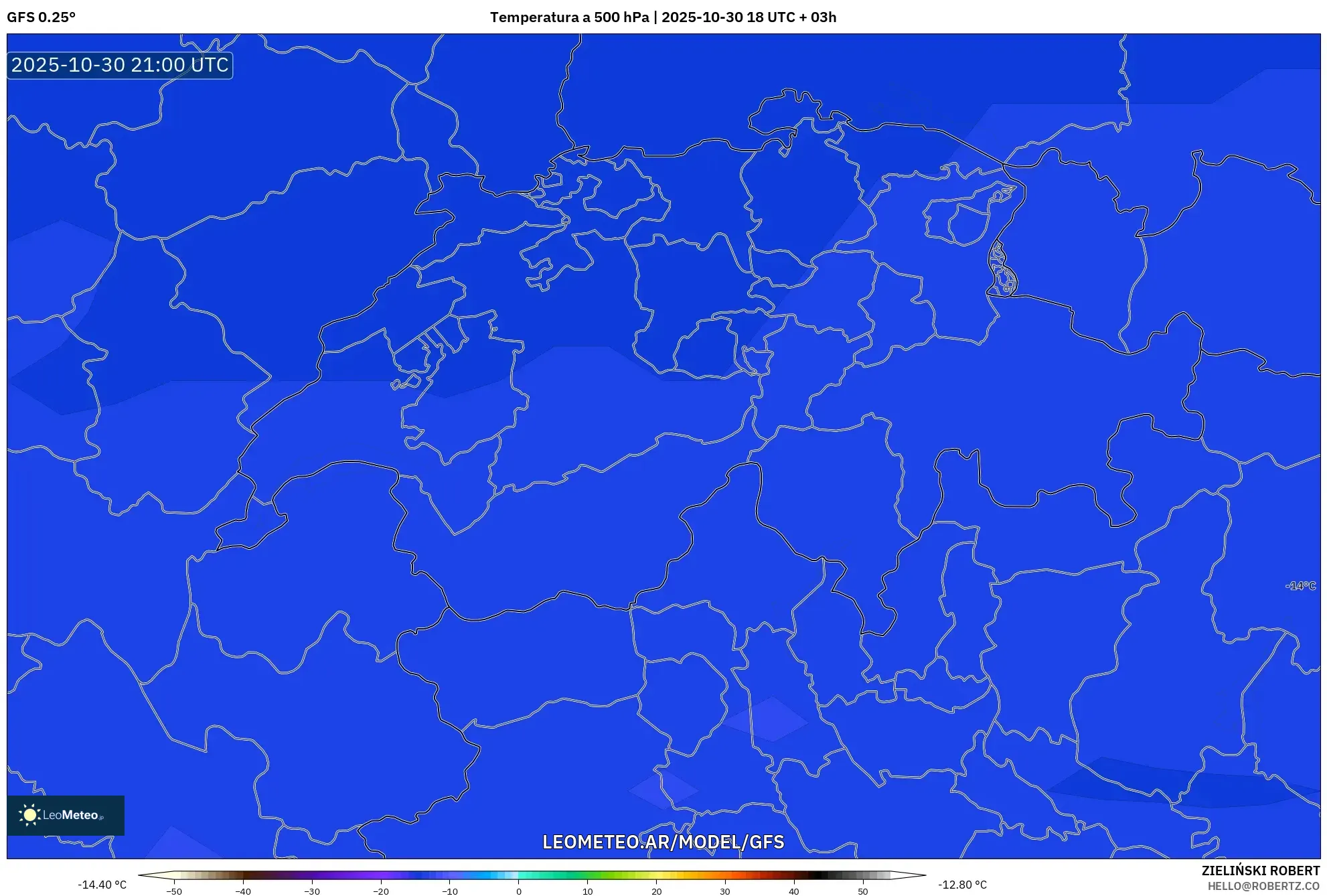 GFS model - Suiza, Temperatura a 500 hPa GFS model - Suiza, Temperatura a 500 hPa