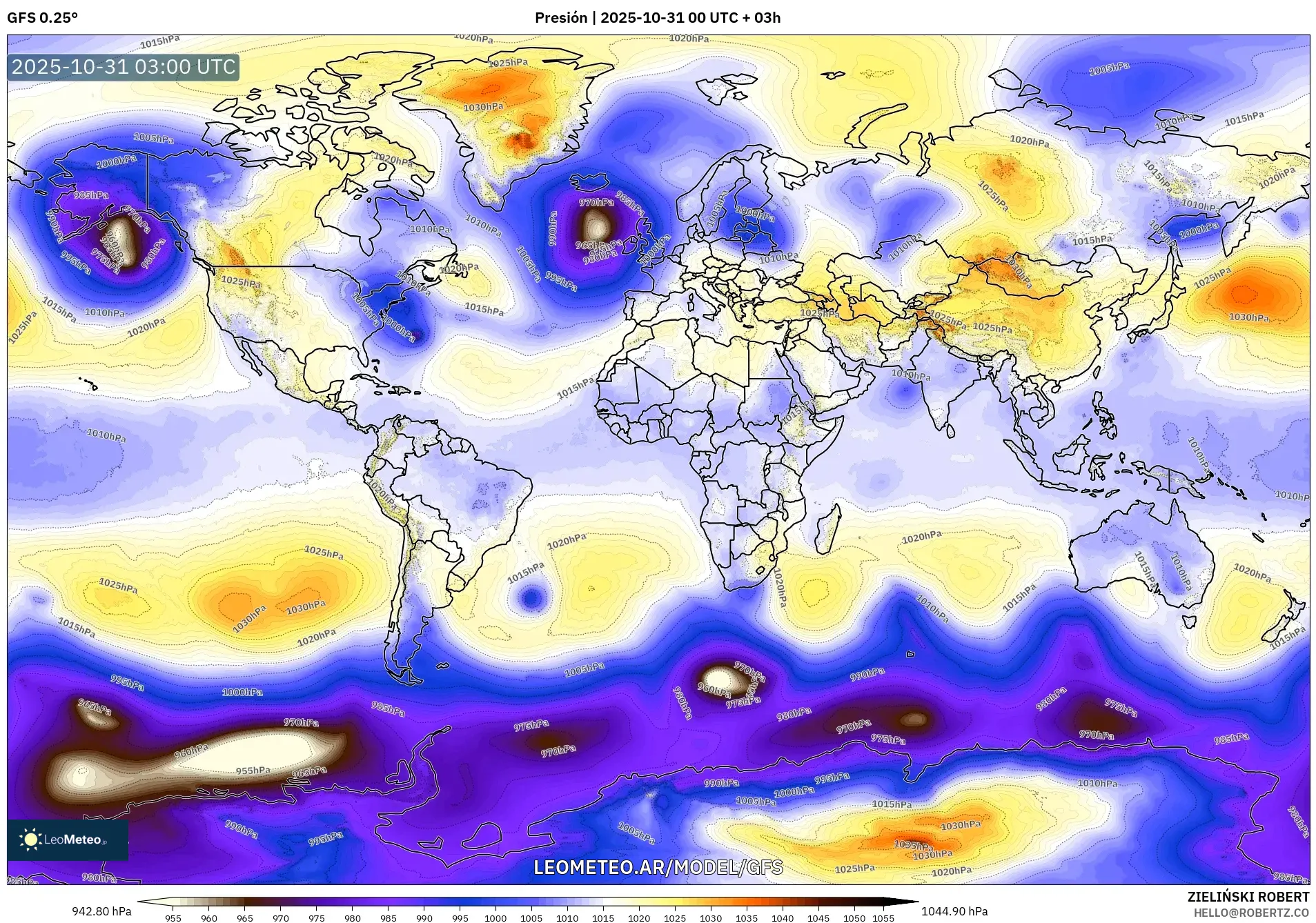 GFS model - Mundo, Presión GFS model - Mundo, Presión