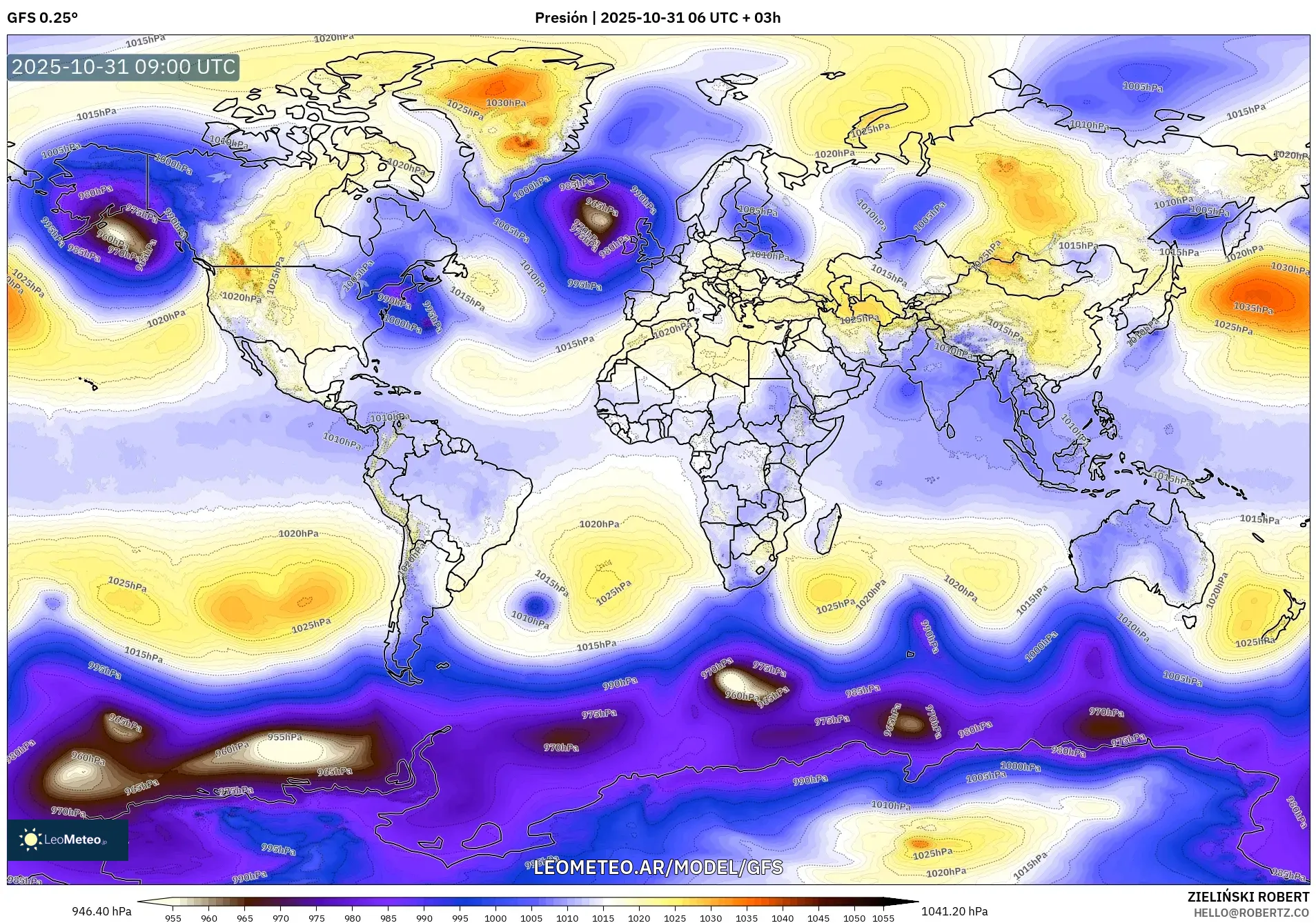 GFS model - Mundo, Presión GFS model - Mundo, Presión