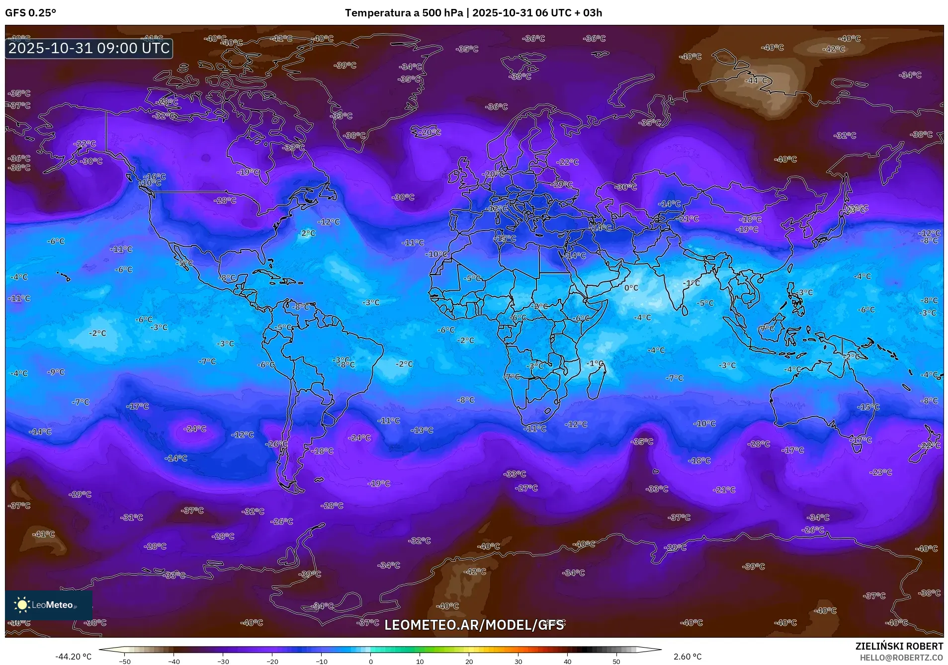 GFS model - Mundo, Temperatura a 500 hPa GFS model - Mundo, Temperatura a 500 hPa
