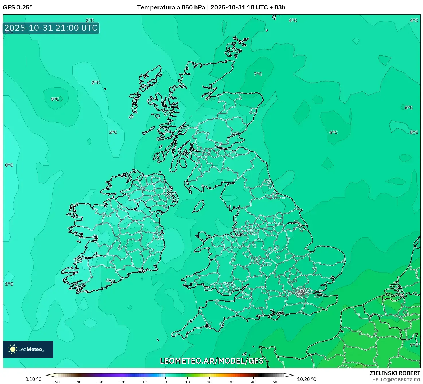 GFS model - Reino Unido, Temperatura a 850 hPa GFS model - Reino Unido, Temperatura a 850 hPa