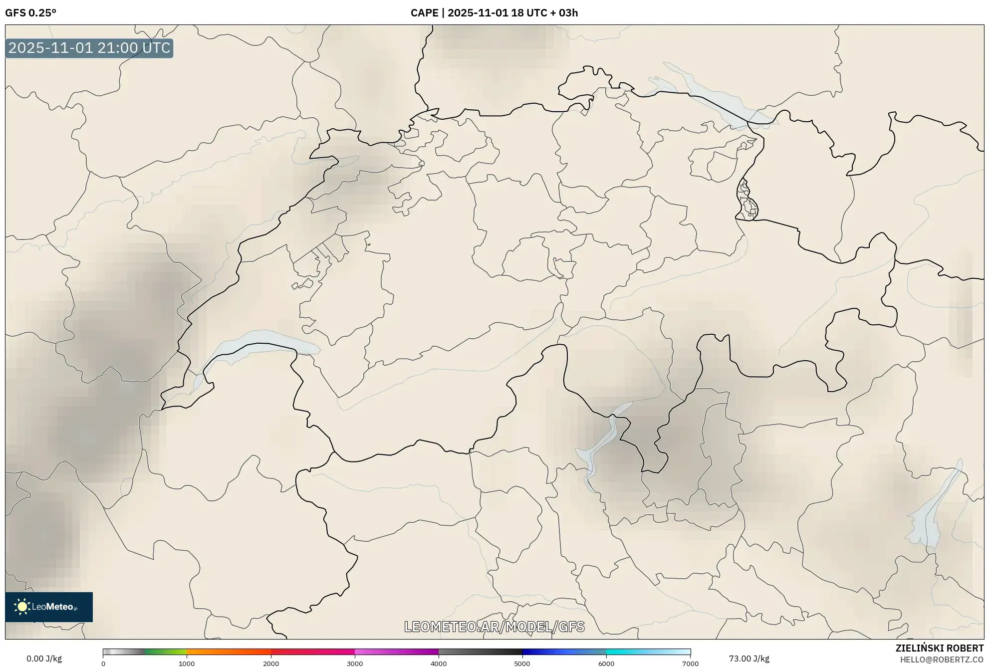 GFS model - Suiza, CAPE GFS model - Suiza, CAPE