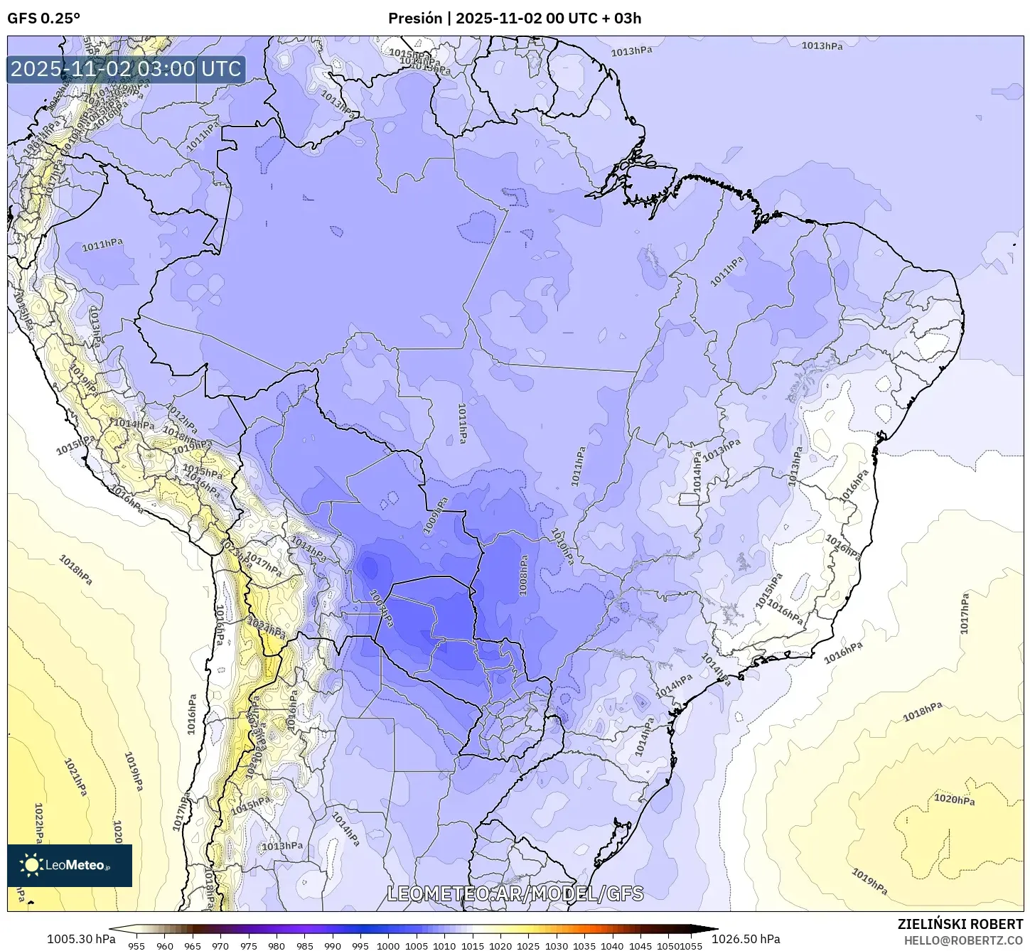 GFS model - Brasil, Presión GFS model - Brasil, Presión