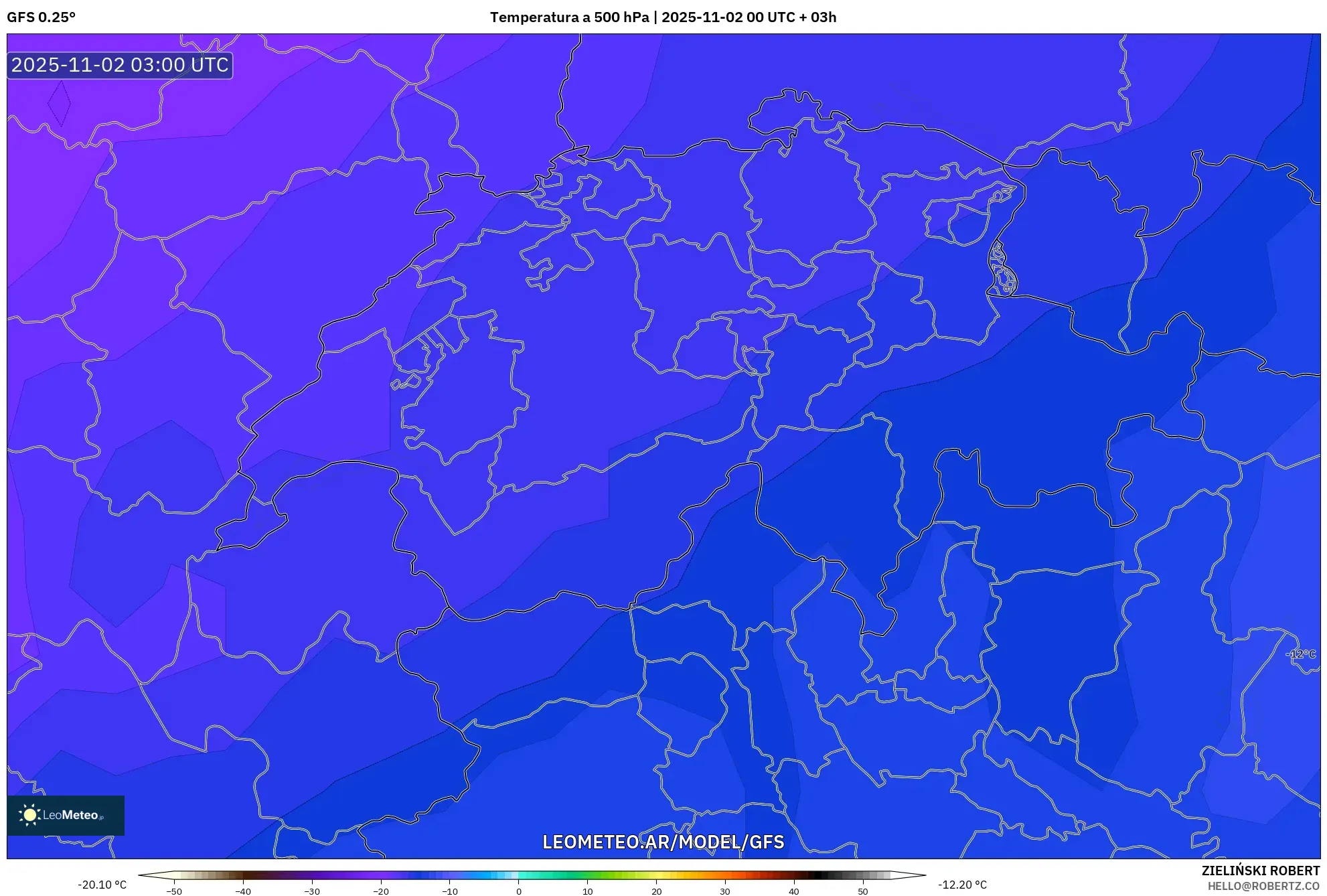 GFS model - Suiza, Temperatura a 500 hPa GFS model - Suiza, Temperatura a 500 hPa