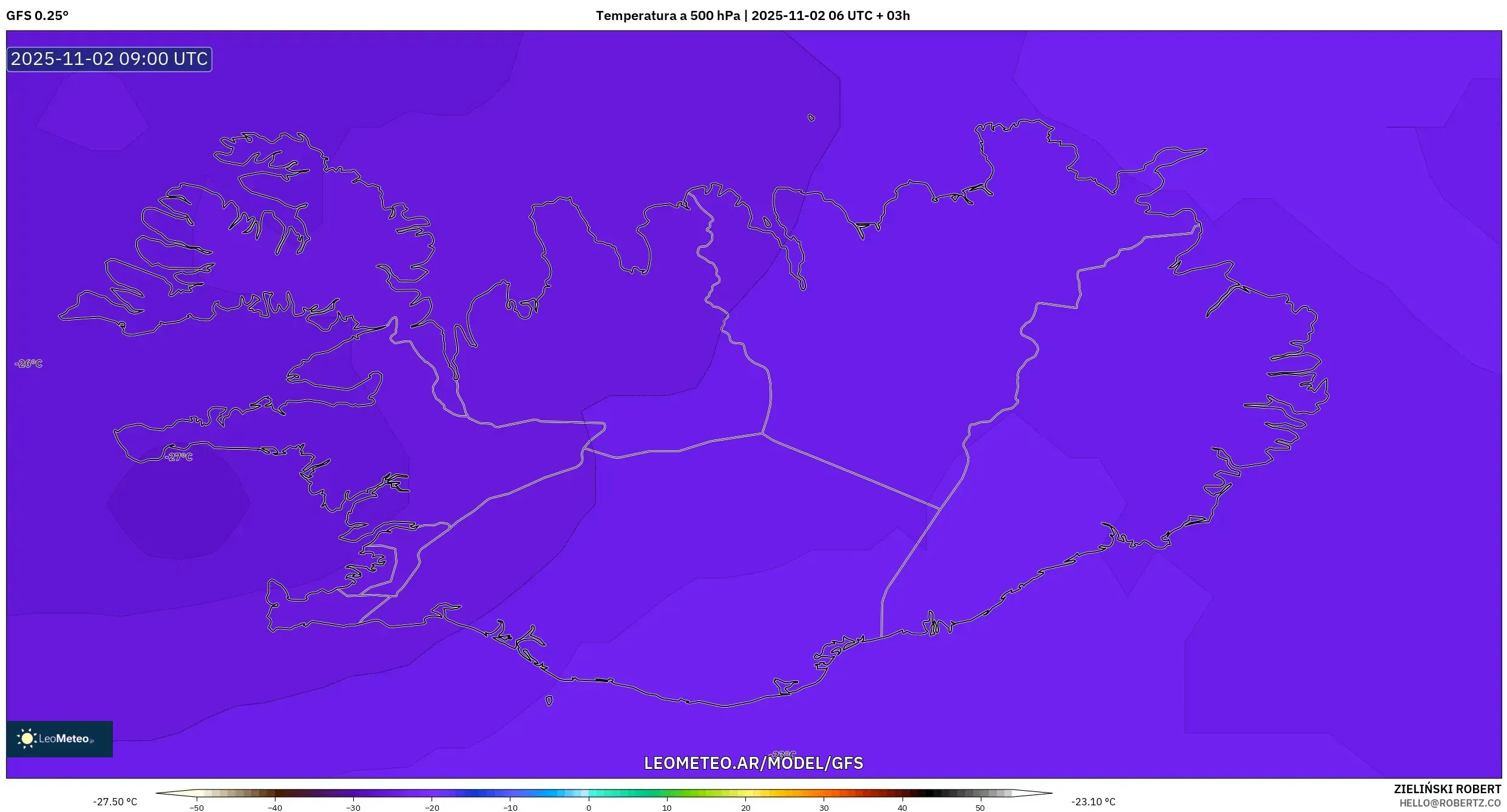 GFS model - Islandia, Temperatura a 500 hPa GFS model - Islandia, Temperatura a 500 hPa