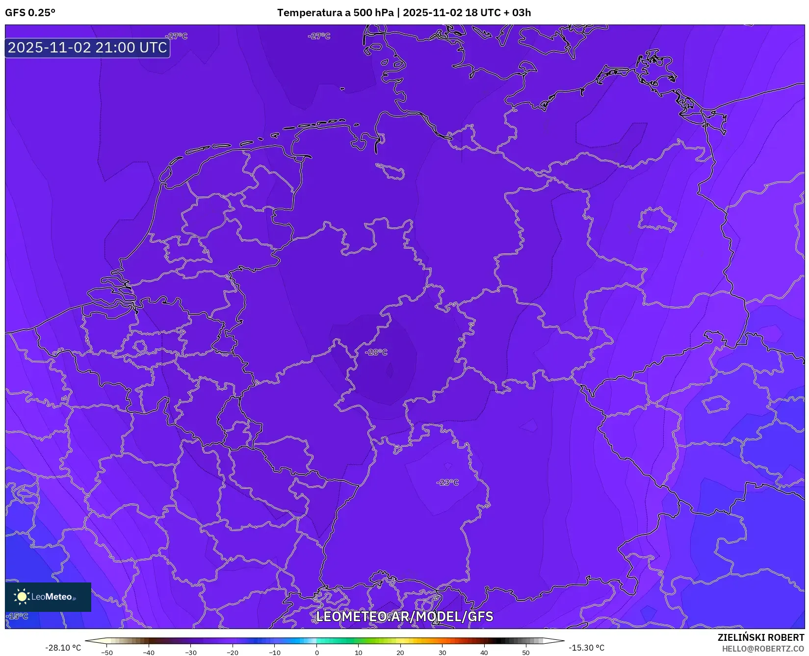GFS model - Alemania, Temperatura a 500 hPa