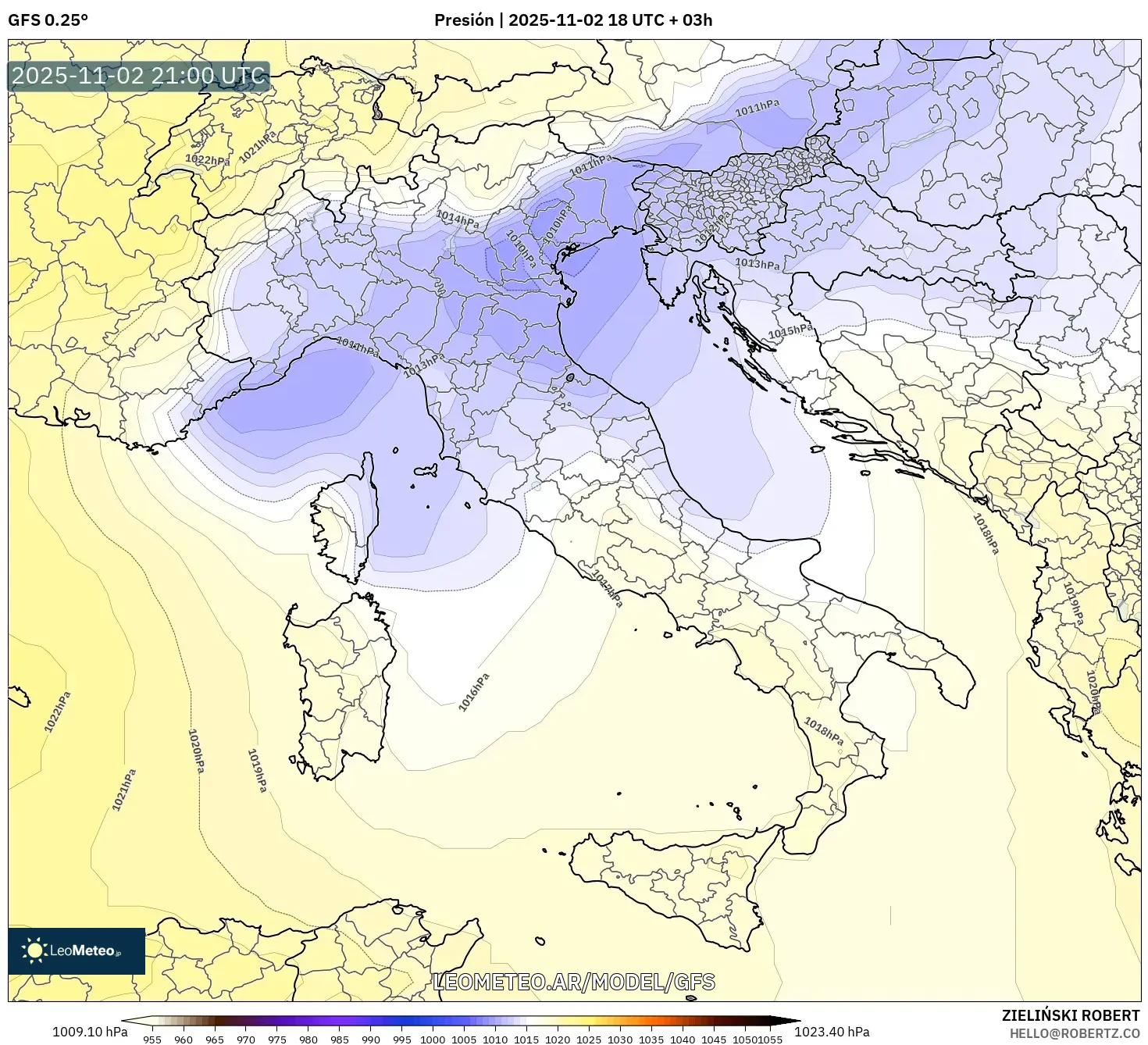 GFS model - Italia, Presión