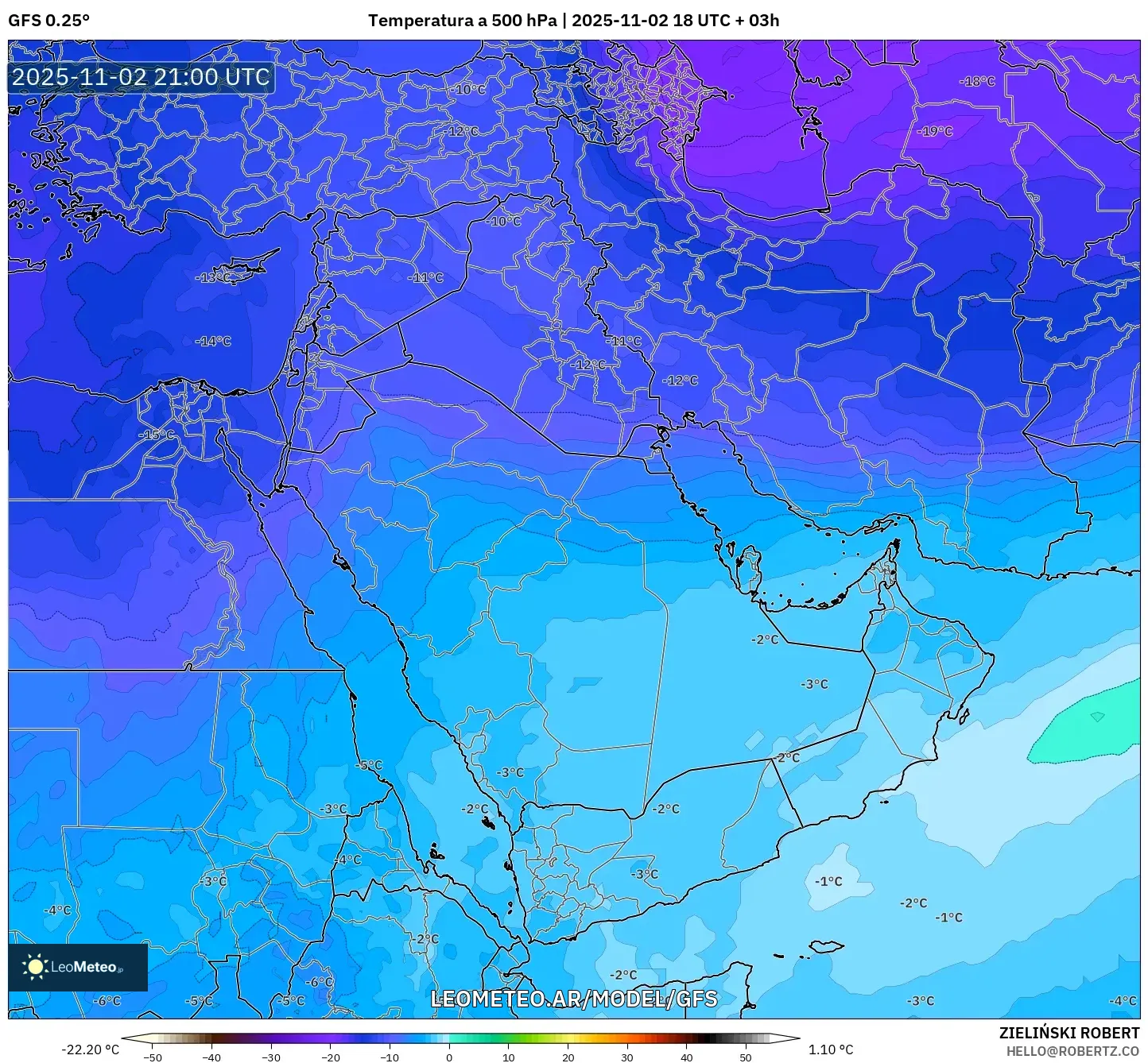 GFS model - Oriente Medio, Temperatura a 500 hPa