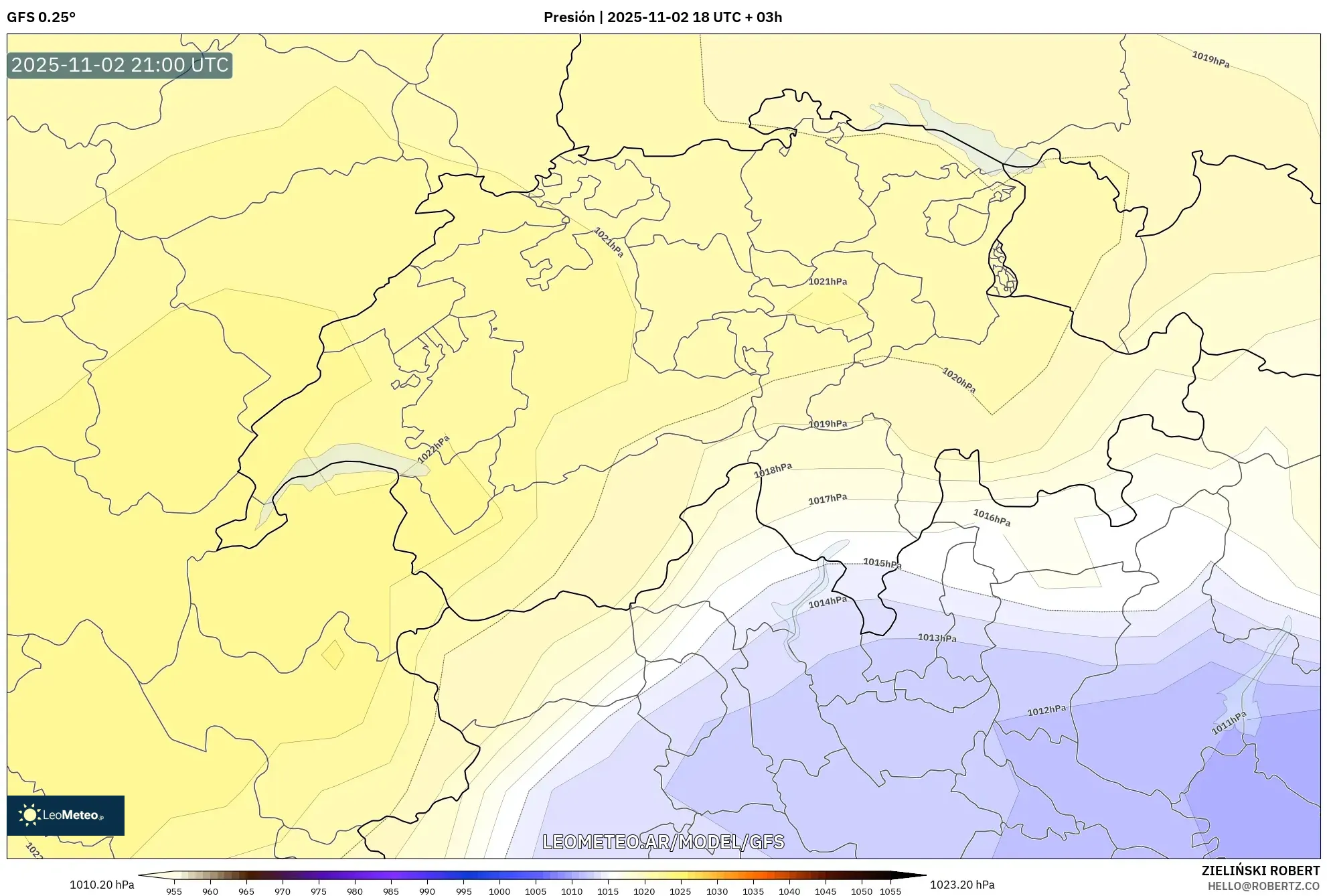 GFS model - Suiza, Presión
