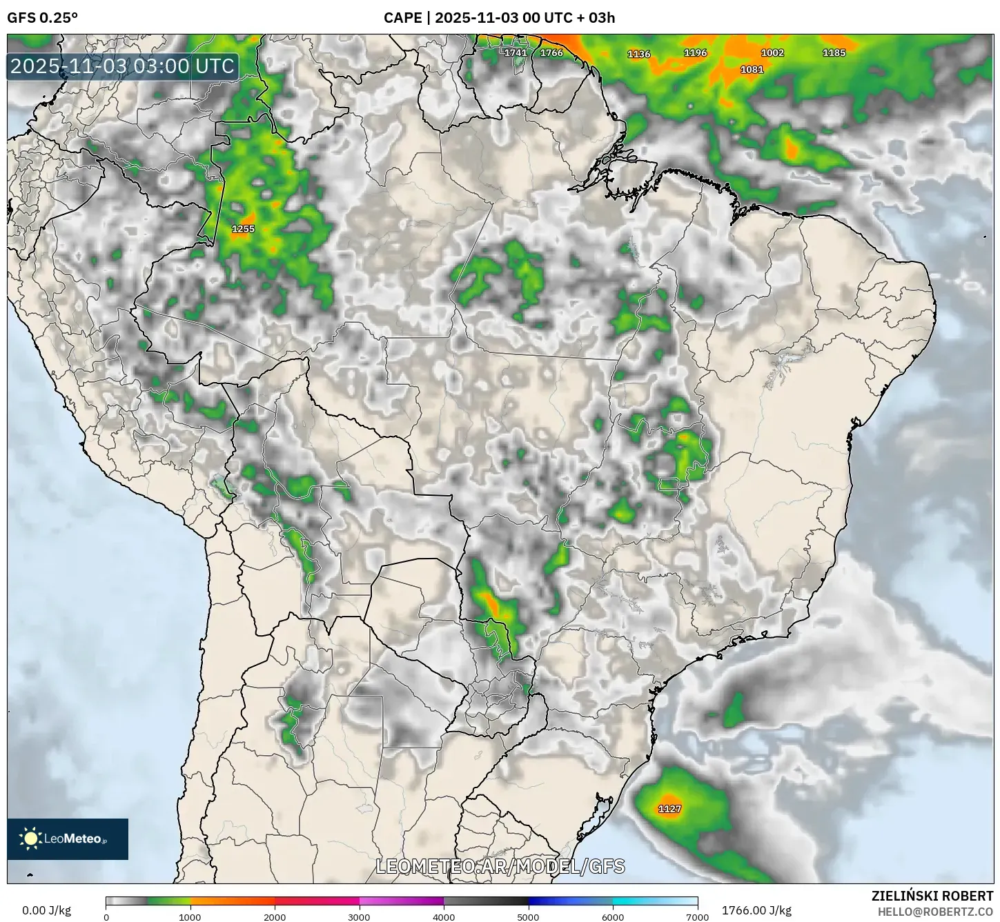 GFS model - Brasil, CAPE