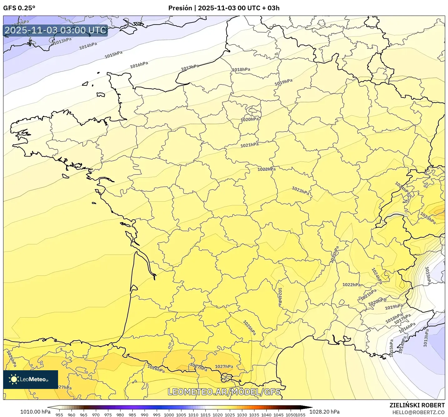 GFS model - Francia, Presión