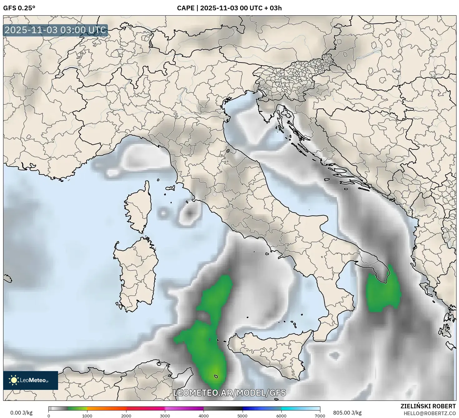 GFS model - Italia, CAPE