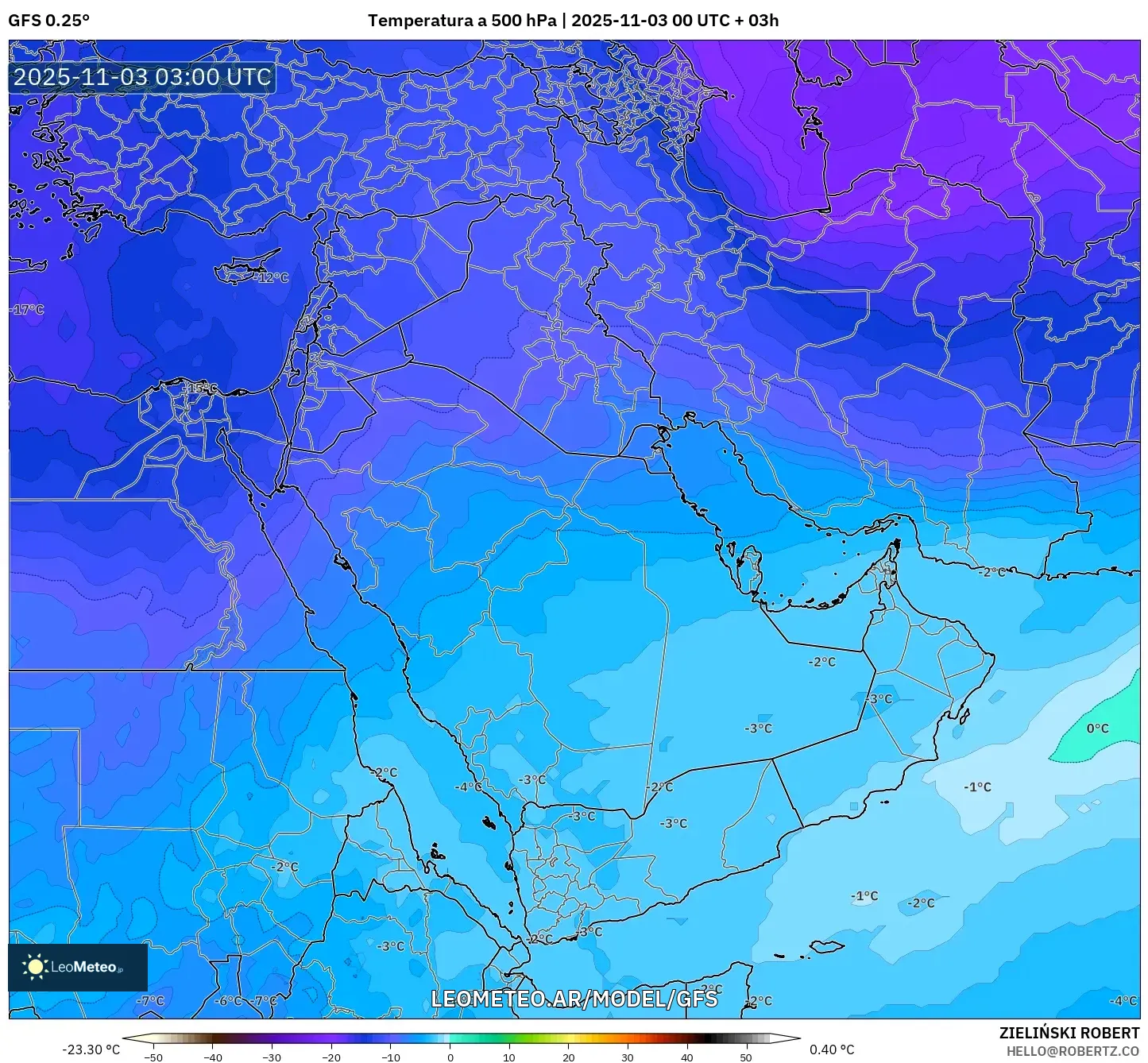 GFS model - Oriente Medio, Temperatura a 500 hPa