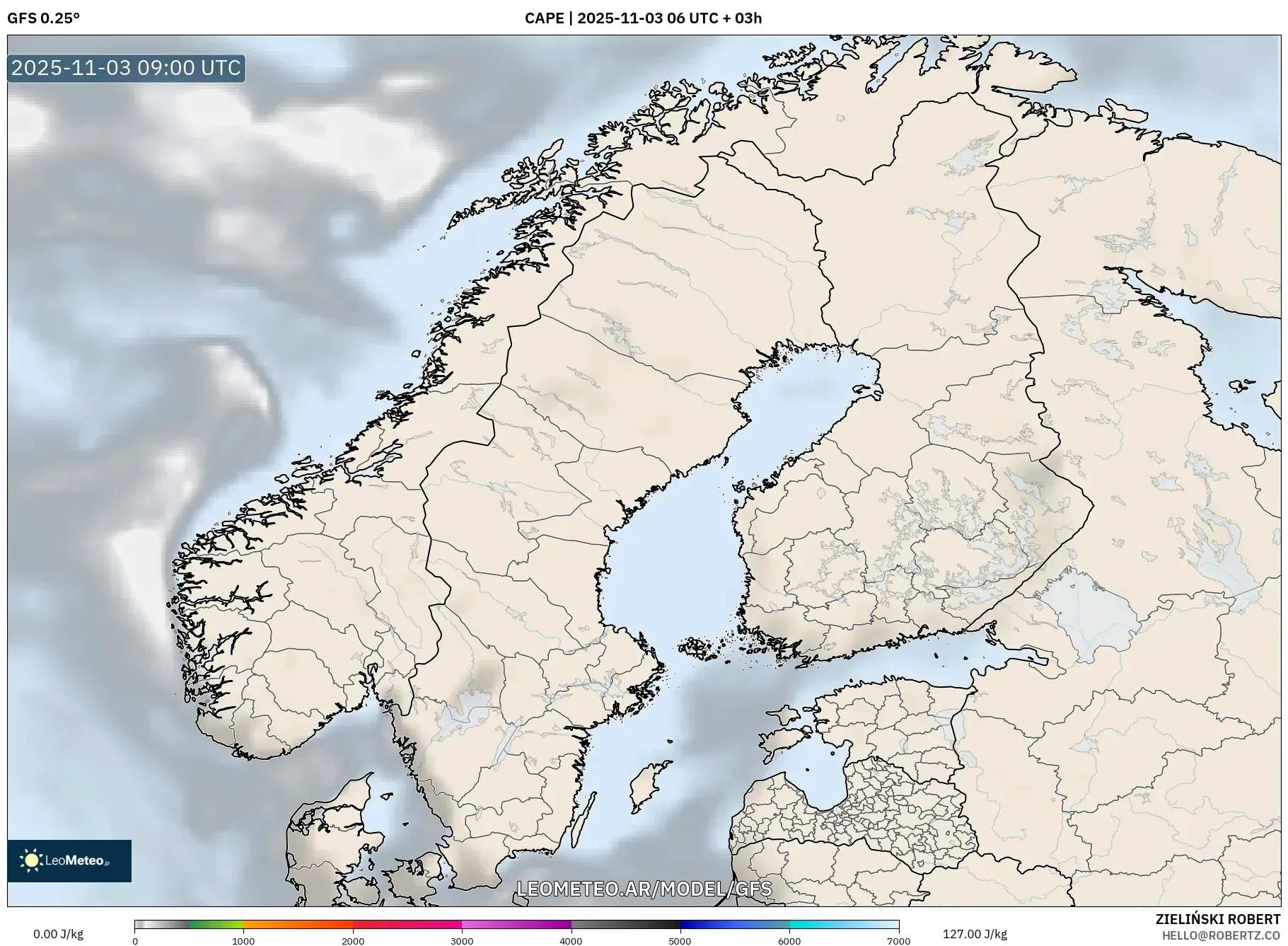 GFS model - Escandinavia, CAPE
