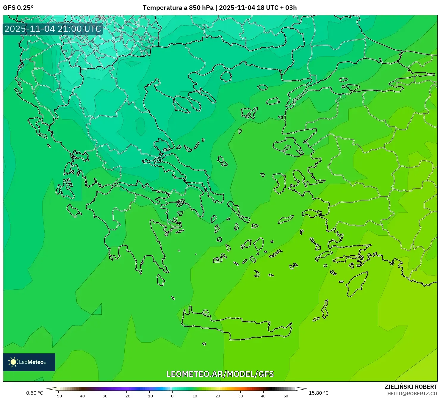 GFS model - Grecia, Temperatura a 850 hPa