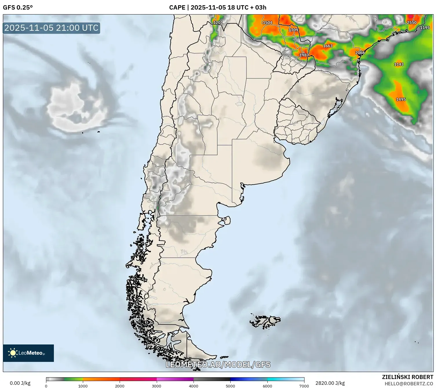 GFS model - Argentina, CAPE