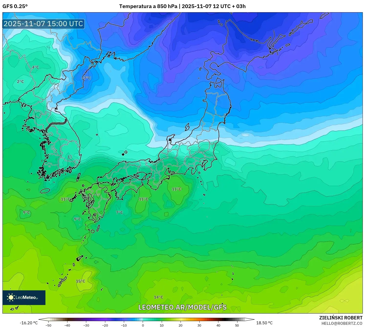 GFS model - Japón, Temperatura a 850 hPa