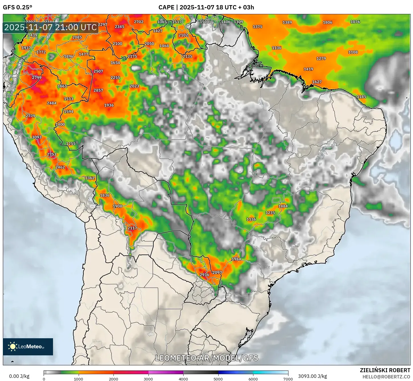 GFS model - Brasil, CAPE